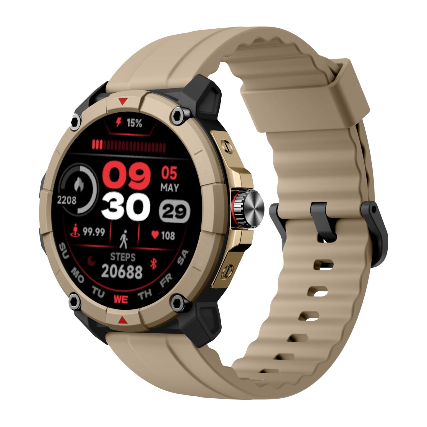 Smart Goat Latest Rugged & Sporty Smart Watch with Alexa, Bluetooth Calling,1.38" HD Display, Touch Screen, 100+ Sports Modes, Waterproof, SpO2, Sleep Monitor, Fitness Tracker,(Golden Ecru)