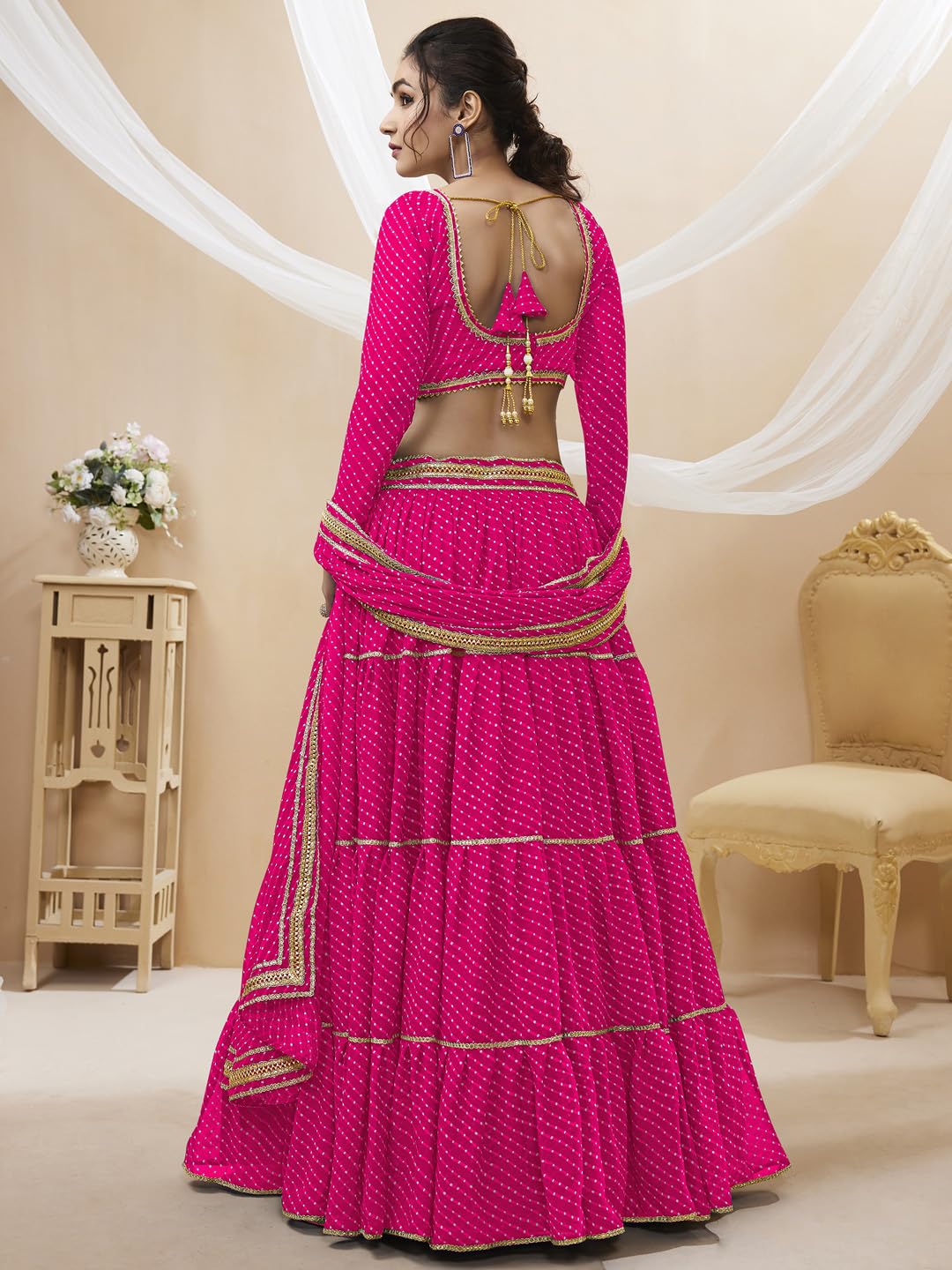 Zeel Clothing Women's Leheriya Print Pure Georgette Semi-stitched New Lehenga Choli Set With Dupatta (603-Pink-Stylish-Wedding-Designer-New; Free Size)