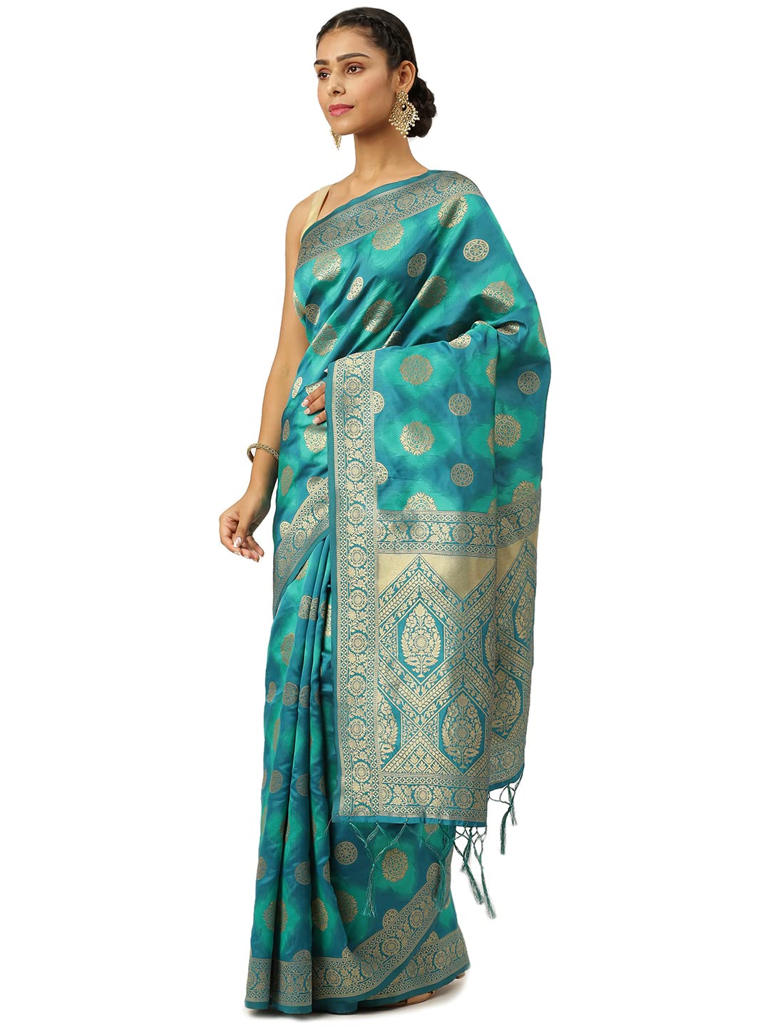 KARAGIRI Womens Banarasi Silk Blue Saree With Blouse Piece