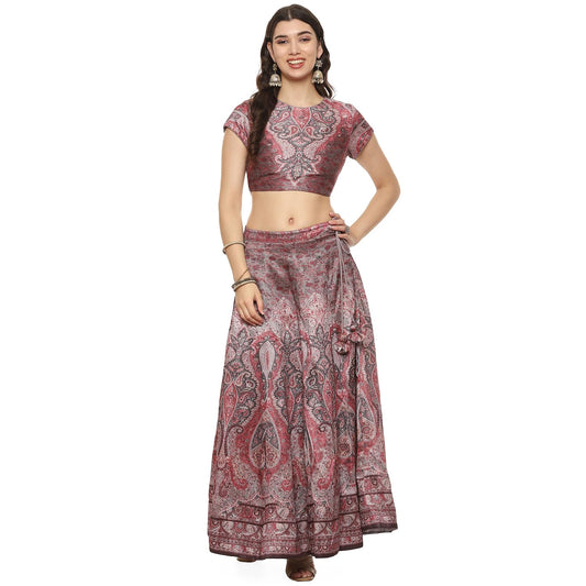 BIBA Women Printed Cotton Blend Readymade Lehenga Set (Skirt Se2190_Coffee_40)