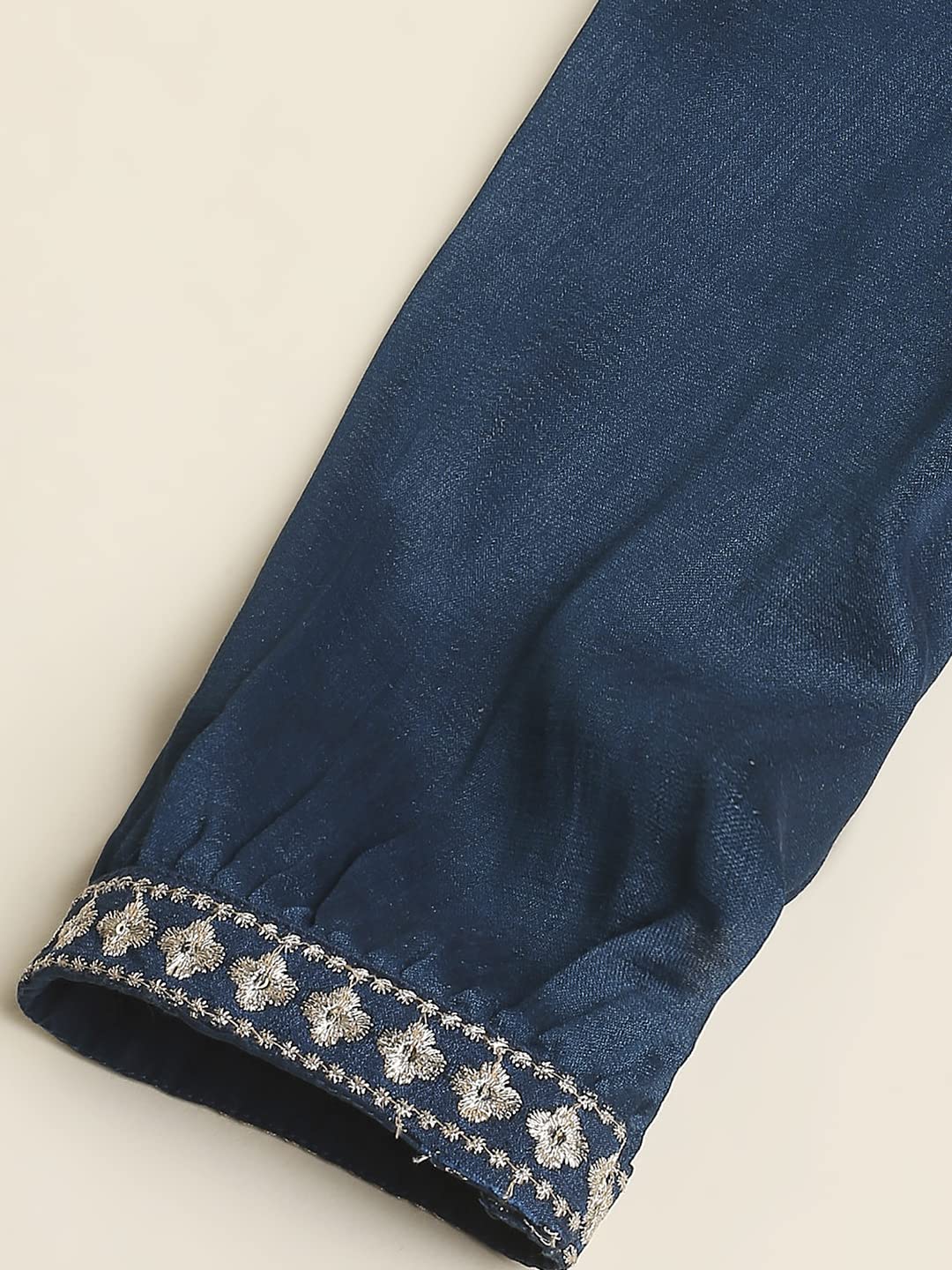 madhuram Women's Long Gown for Solid Silk with Heavy Embroidery and Hand Work Belt and Jacket with Round Neck Gown(M-2424) (in, Alpha, 4XL, Regular, Blue)