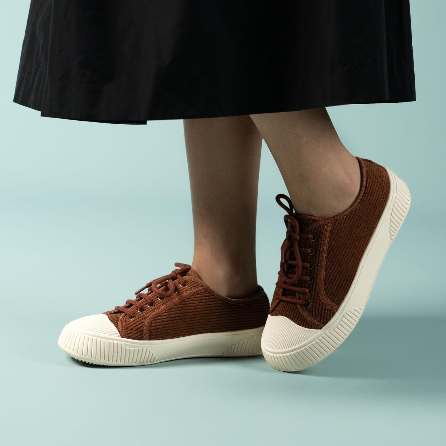 Theater Women Wicked Brown Corduroy Lace-Up Sneakers | Soft Low-Top Casual Shoes with Cushioned Insole | Stylish Comfortable Canvas Fashion Sneakers