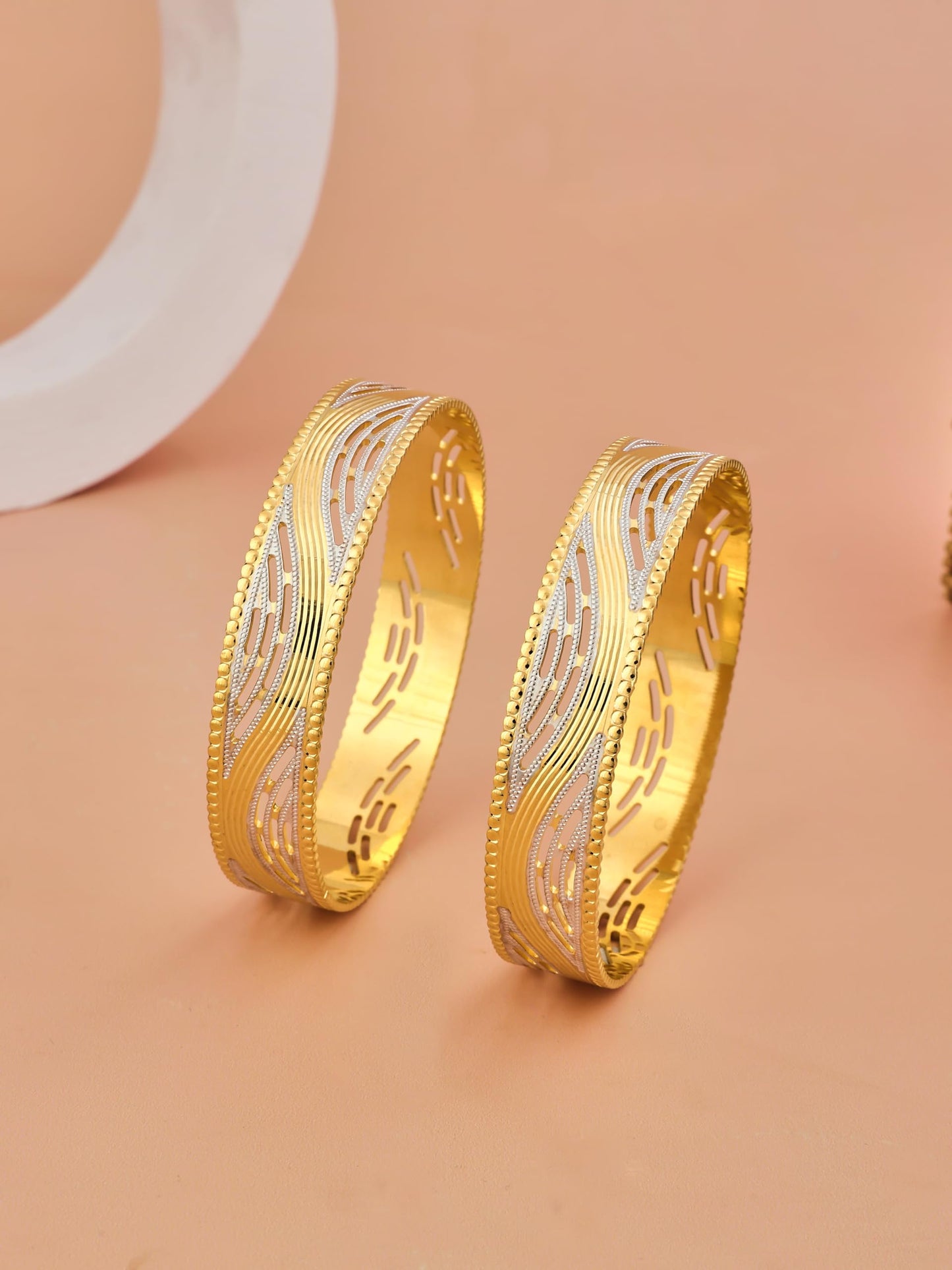 CYGNI BANGLES Elegant Gold-Plated Bangles for Women Traditional Design Jewelry (1 Pair)(F2-B-98)