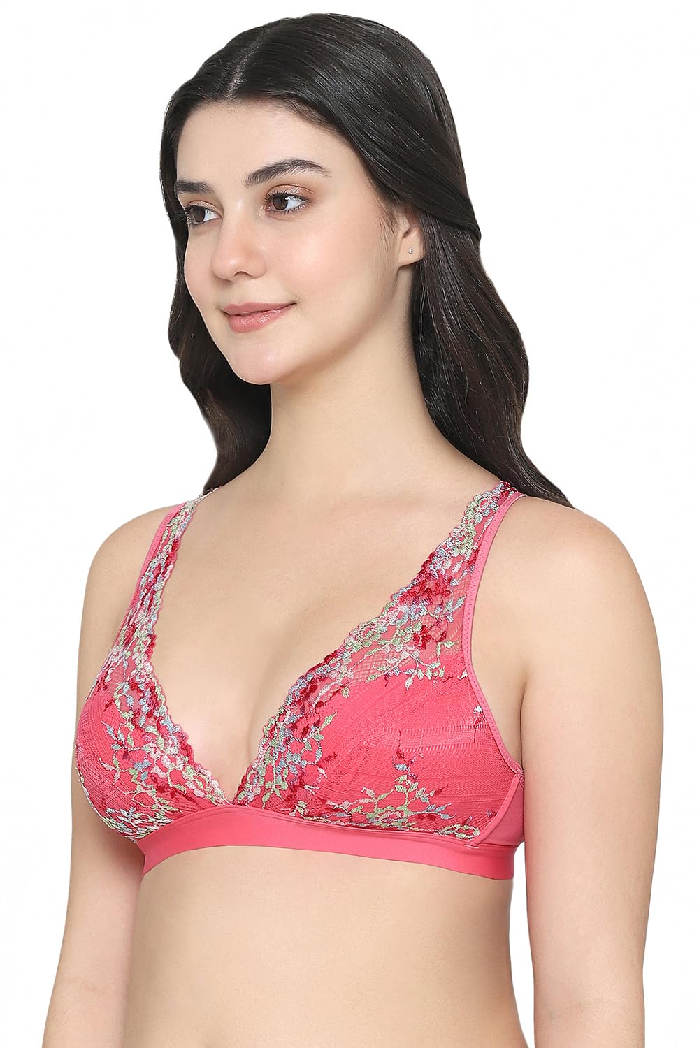 Embrace Lace Non Padded Non Wired 3/4th Cup Bridal Wear Medium Coverage Lace Bralette Pink (32)