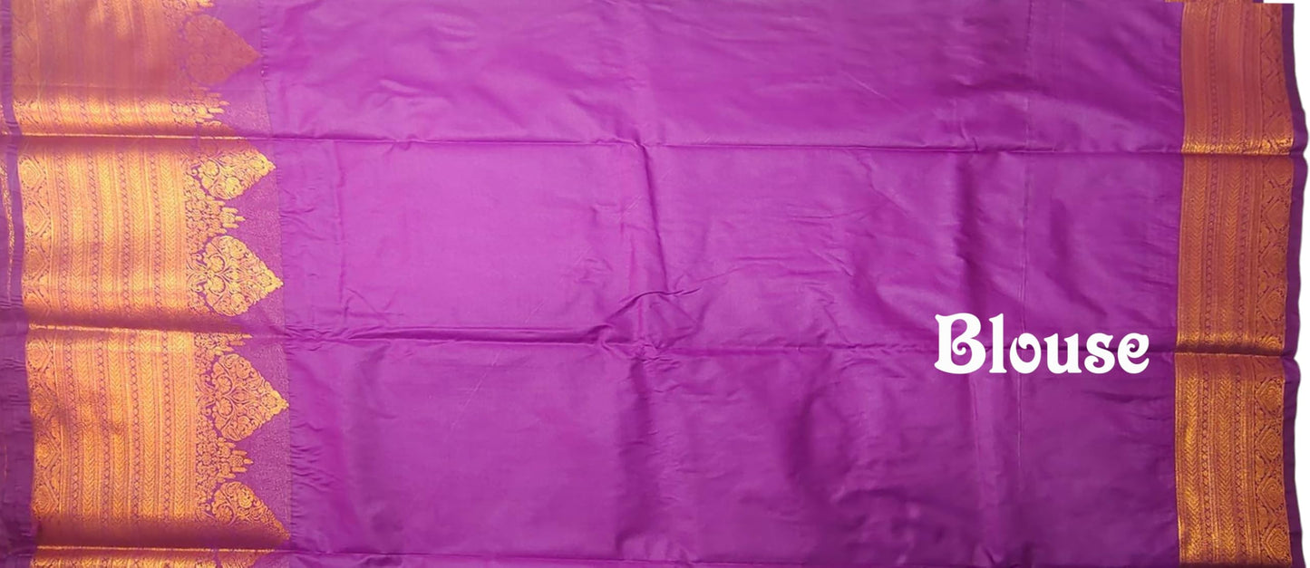 VFCollections Women's Kanchipuram Silk Saree with Rich Royal Golden Zari and Traditional Border – With Blouse (VFC684-2)