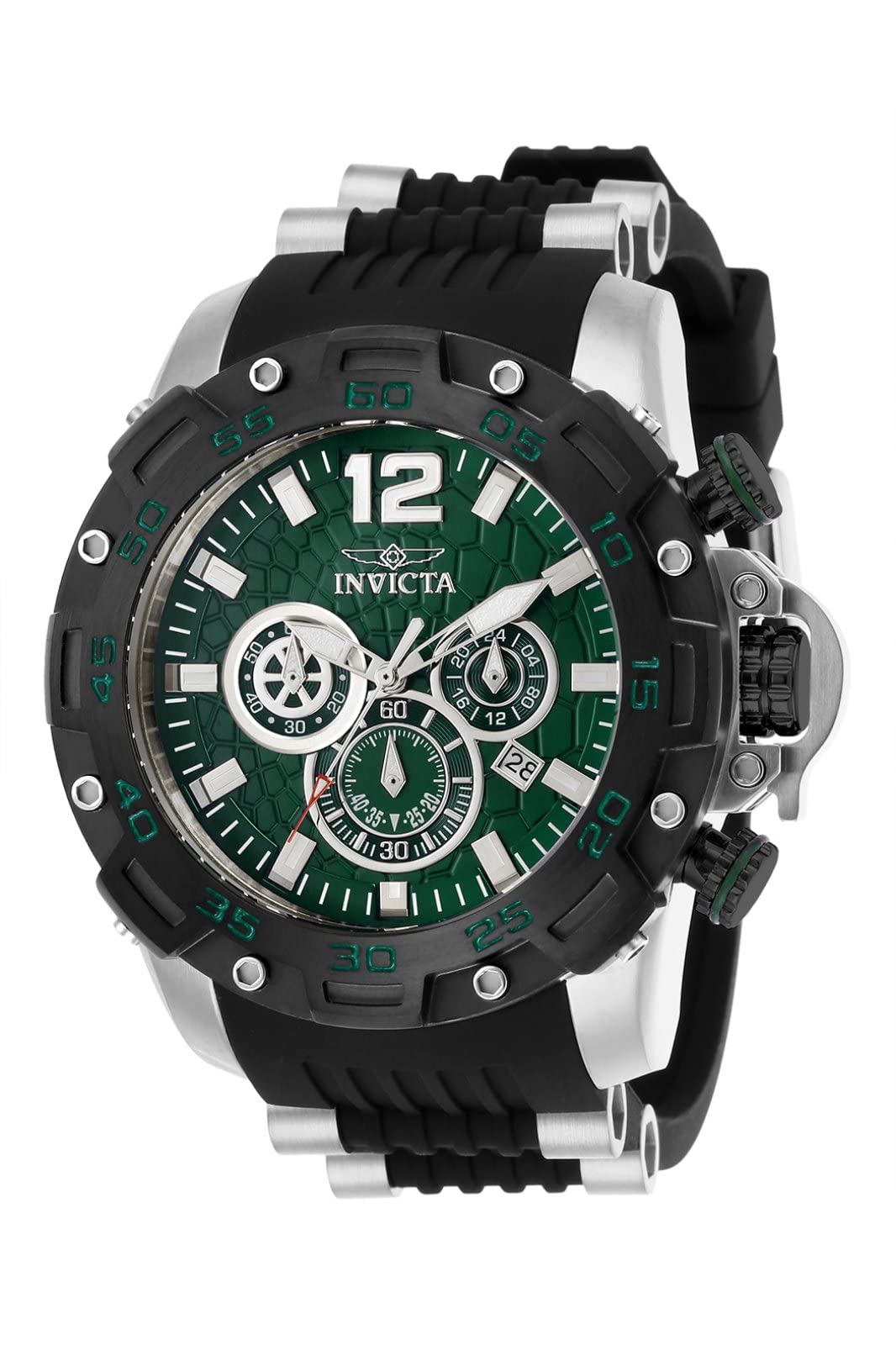 Invicta Silicone Pro Diver Chronograph Green Dial Analog Watch for Men - 26405, Multi-Color Band