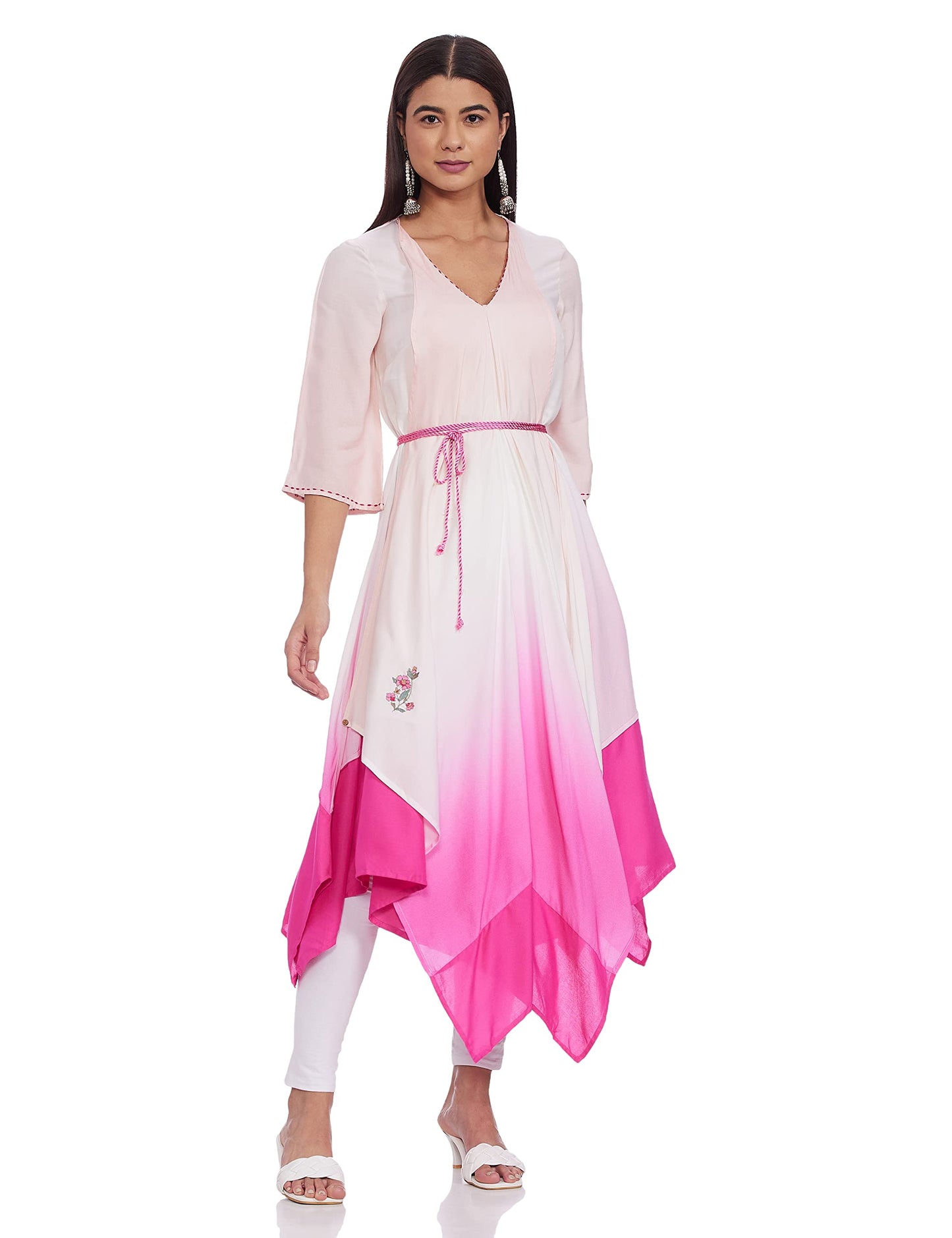 W for Woman Women's Viscose Flared Knee-Length Dress (21FEW13562-114375_Light Blue_8)