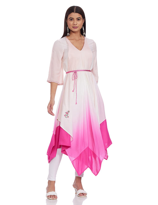 W for Woman Women's Viscose Flared Knee-Length Dress (21FEW13562-114375_Light Blue_8)