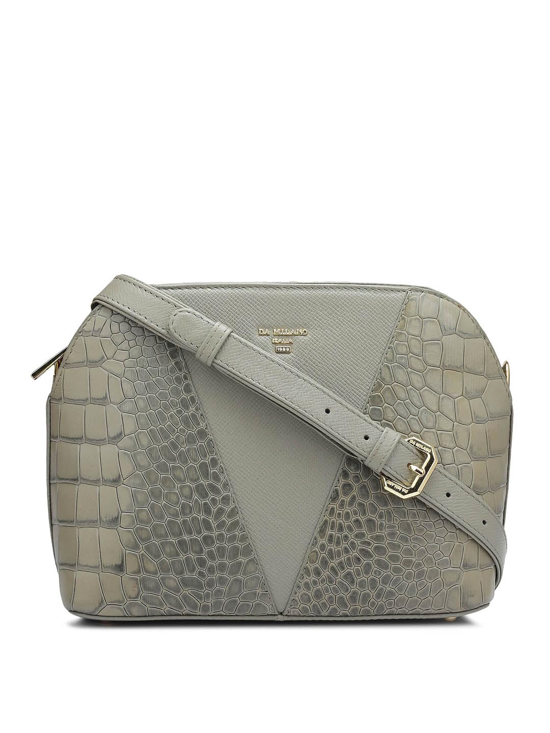 Da Milano Genuine Leather Grey Sling Bag (01524) (Small)