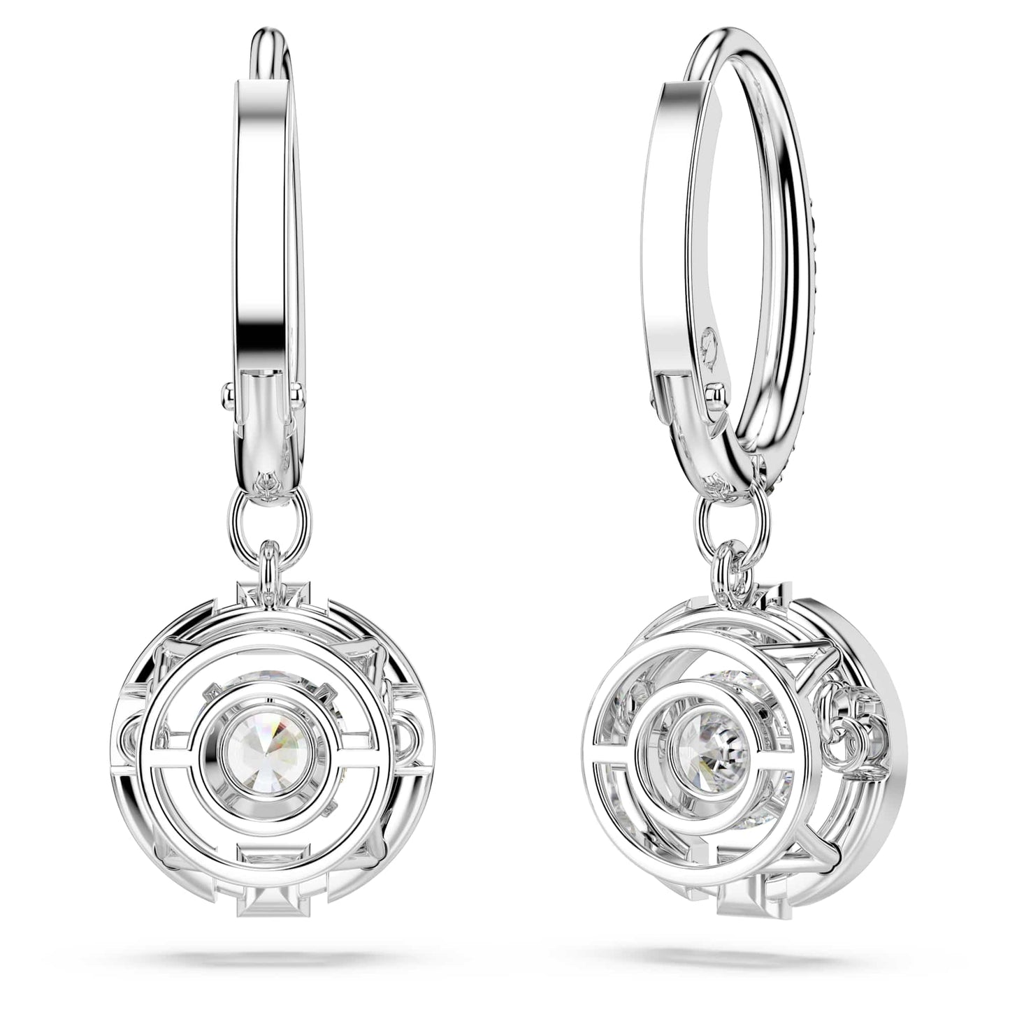 Swarovski Una drop earrings, Round cut, White, Rhodium plated