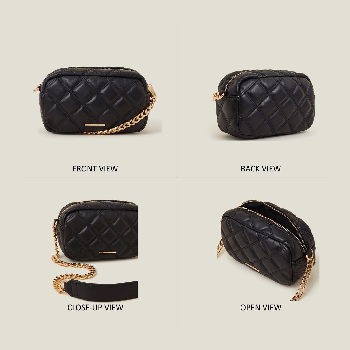 Accessorize London Women's Black Quilted Chunky Chain Camera Bag