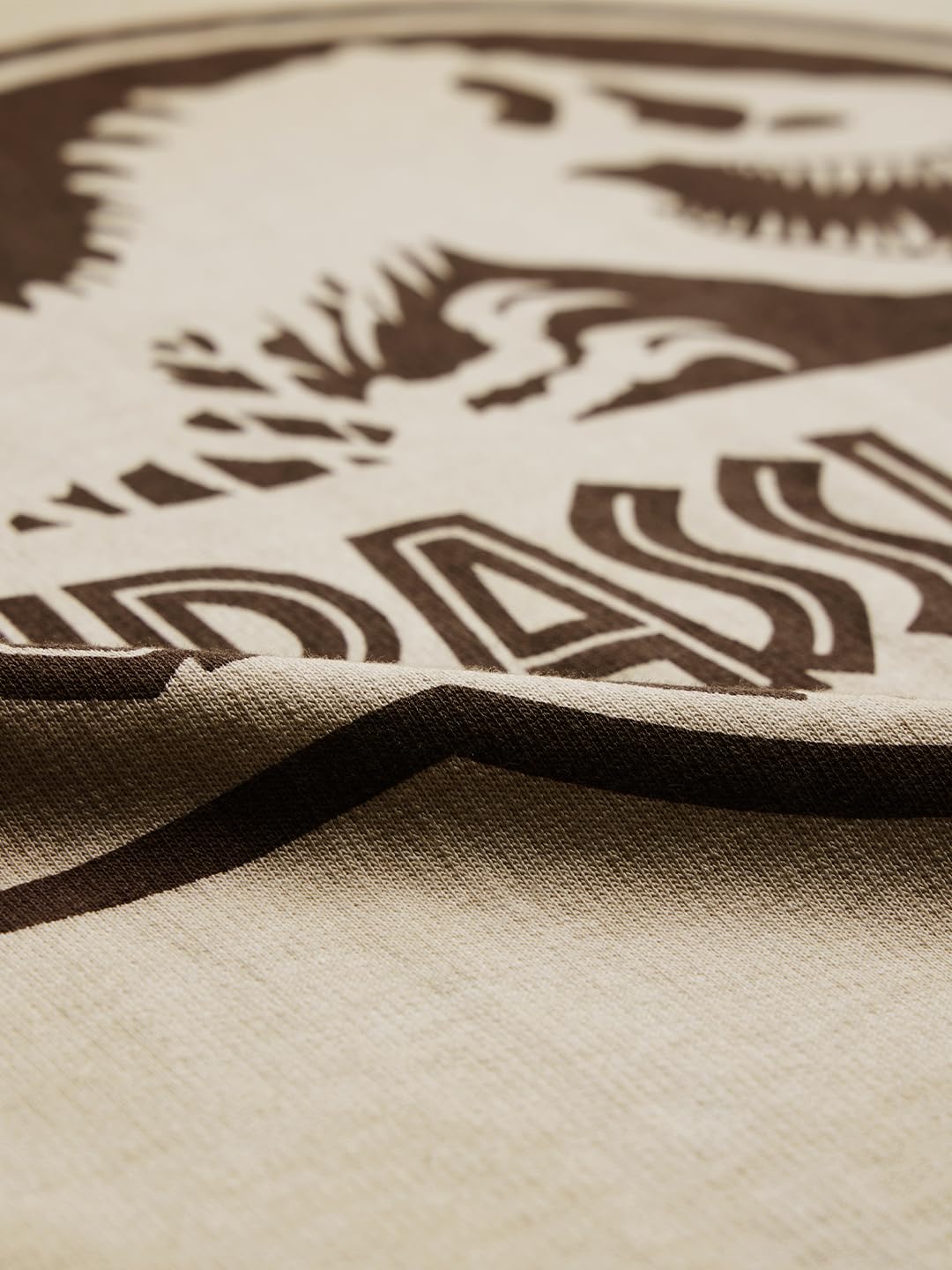 The Souled Store Official Jurassic Park: Logo Men and Boys Short Sleeves Round Neck Beige Graphic Printed Cotton Oversized T-Shirts