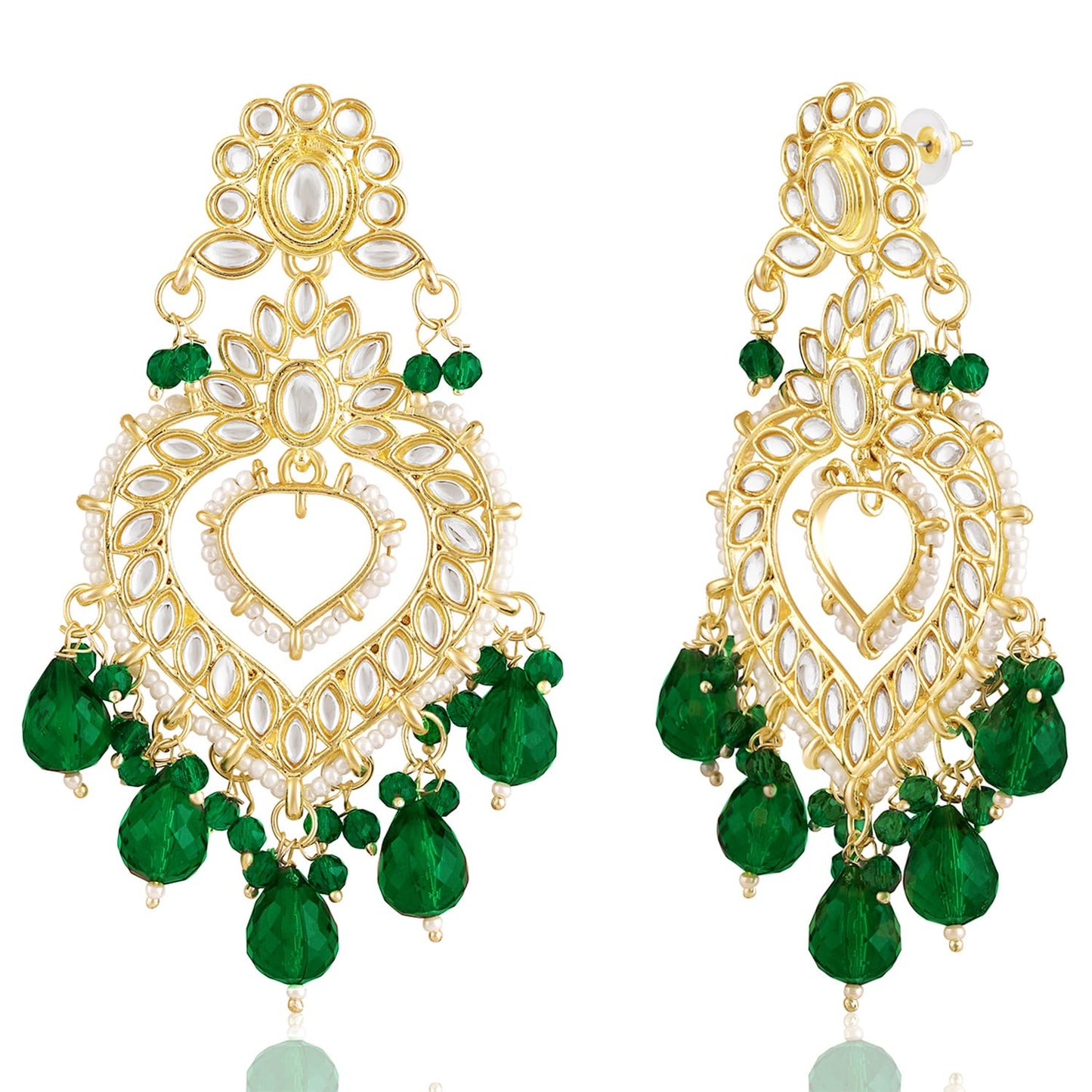 Peora Gold Plated Green Kundan & Beads Studded Dangle Earrings Ethnic Jewellery for Women & Girls