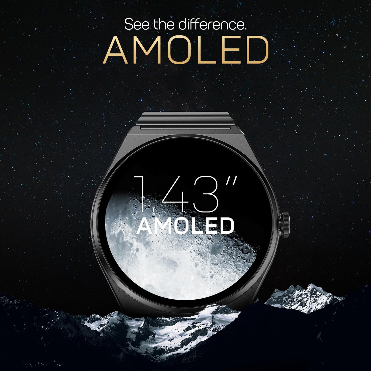 Fire-Boltt Phoenix Nova Smartwatch 1.43” Slim Super AMOLED Display, 466x466 Pixel Always-On Display, Bluetooth Calling, Health Tracker for Men & Women Obsidian Black