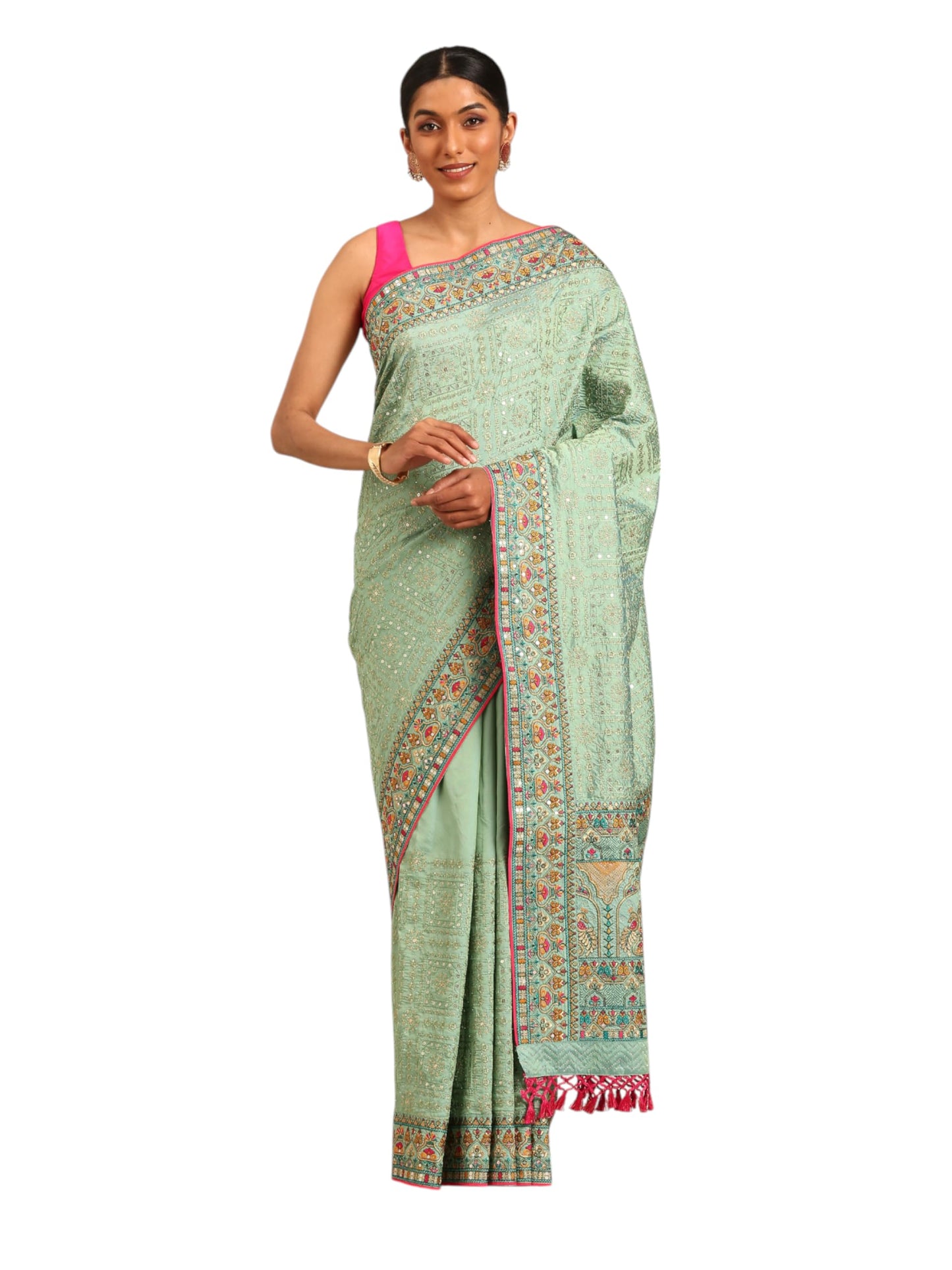 MOHEY Embroidery|Stone Work Saree For Women(Green)