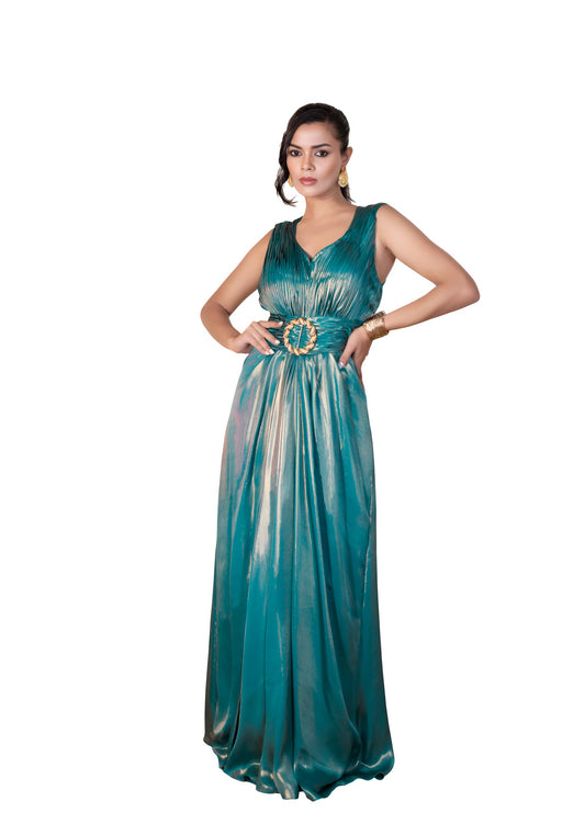The Behruz Theory Glacy Green Metallic Georgette Gown (in, Alpha, XL, Regular, Glacy Green)