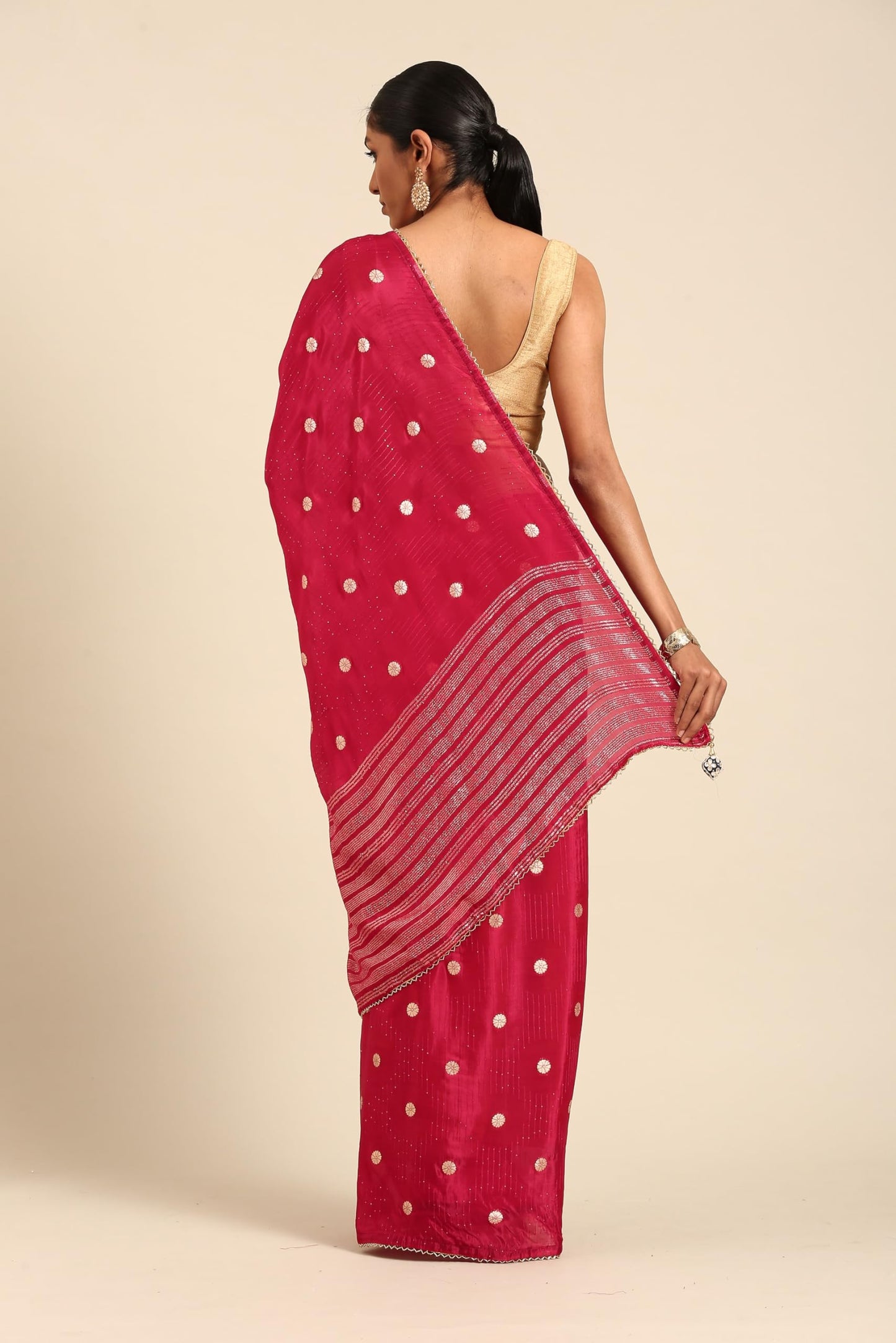 MOHEY Women's Rani Art Silk Stone Work| Zari Weave Saree (RANI)