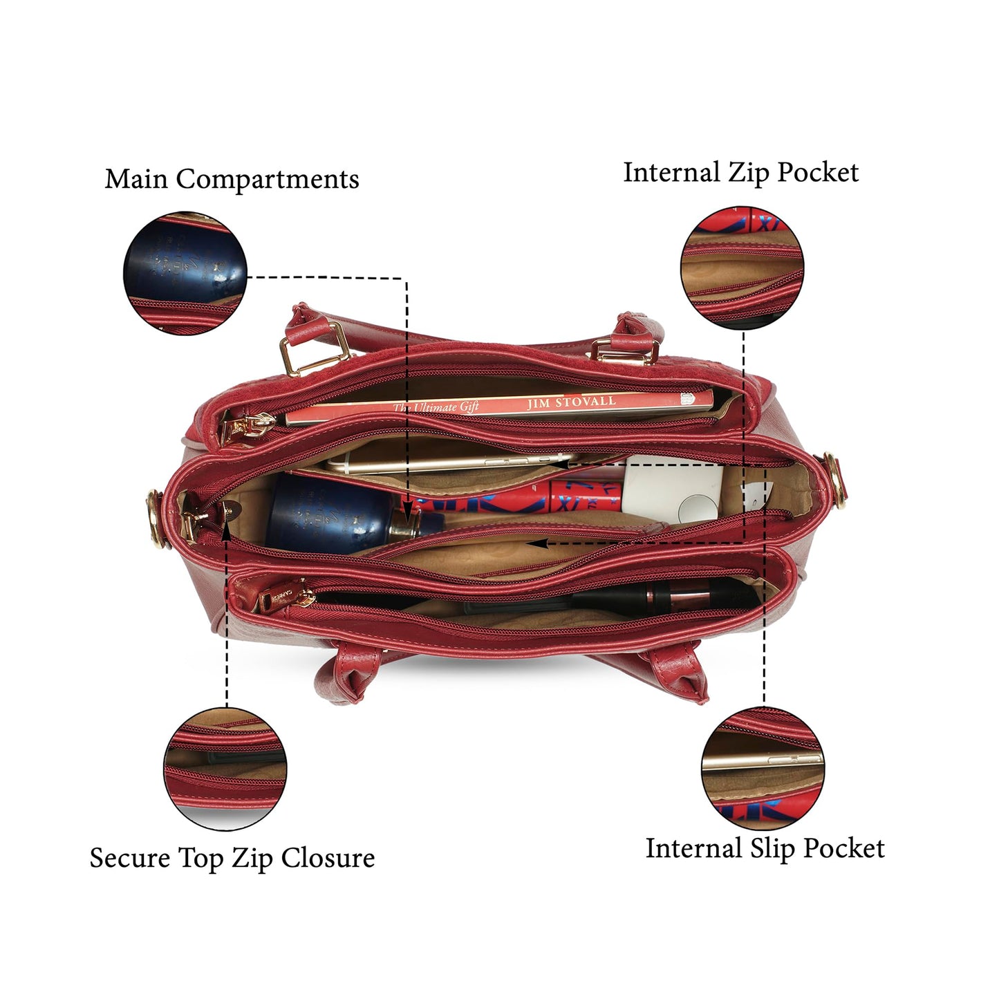 Caprese Siji Tresana Large Satchel Bag for Women | Kashida Embroidery Handbag with Adjustable & Detachable Strap & 3 Spacious Compartments | Stylish Handheld Bag for Work, Travel & Everyday Use