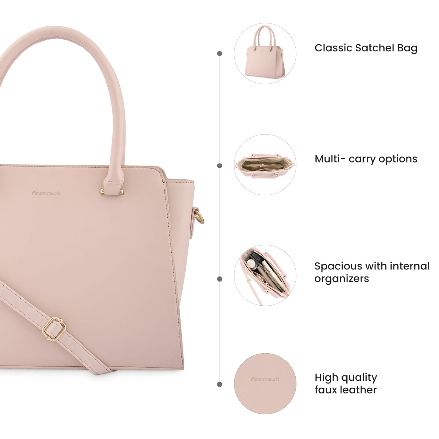 Fastrack Women and Girls Solid Classic Satchel Bag, And | Made Up Of Premium Faux Leather, Pink