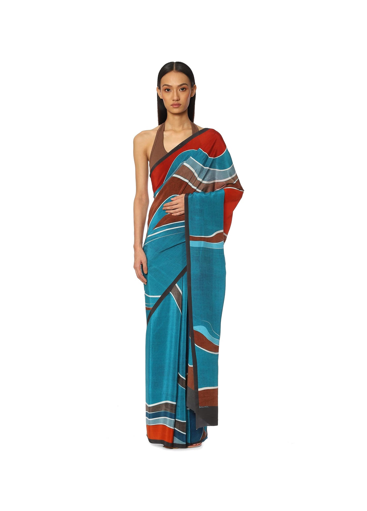 Satya Paul Crepe Blue Royal Printed Silk Saree