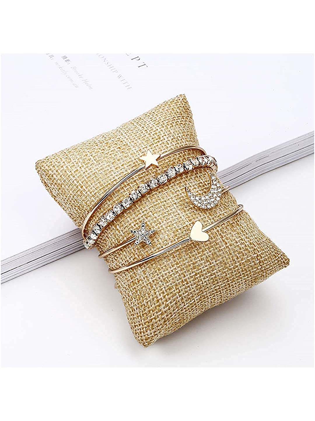 Fashion Frill Bracelet For Women Star Moon Design AD Studded Multi Layered Gold Plated Cuff Bangle Bracelet For Women Girls Stackable Bracelet Womens Jewellery