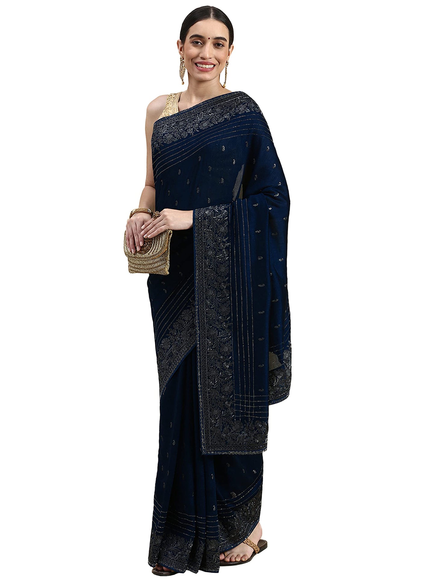 MOHEY Women's Saree, Suitable for Party, Anniversary & Wedding Sari for Women, All Over Jaal, Bordered Art Silk (Blue)