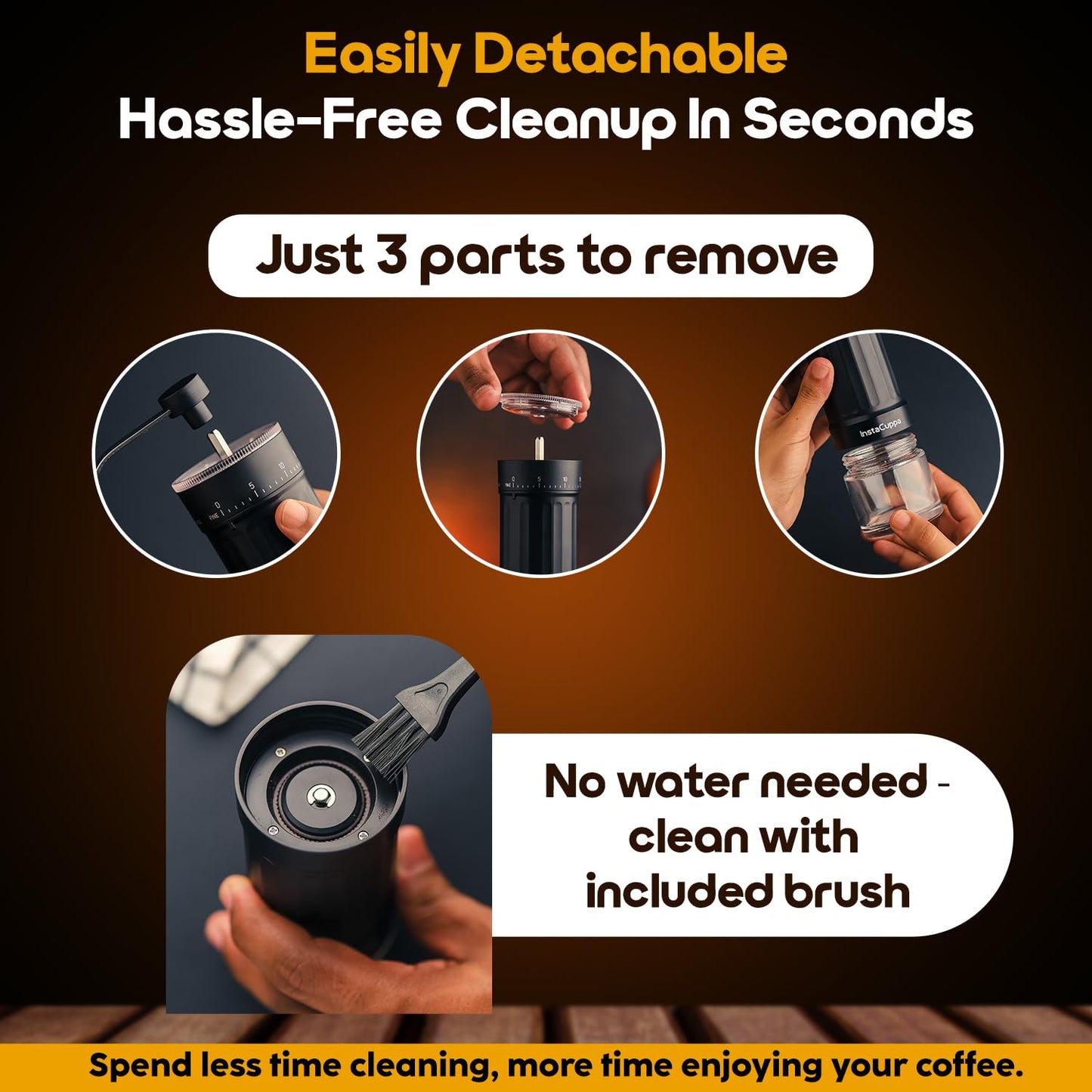 InstaCuppa Manual Coffee Bean Grinder with 40 Adjustable Grind Settings, Ceramic Burr Mill, Glass Jar, Fresh Grind for Espresso, French Press, Pour Over, Cold Brew – Portable & Easy to Clean