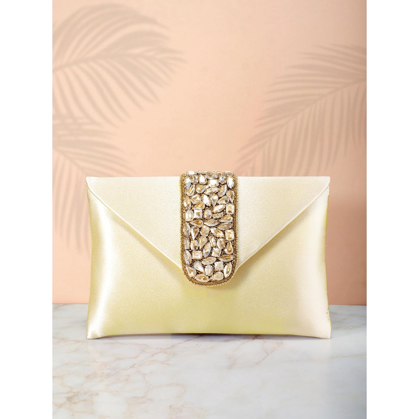 Peora Clutch Women's Purse Bridal Bag For Casual Detachable Strap Evening Sling Bag (Golden)