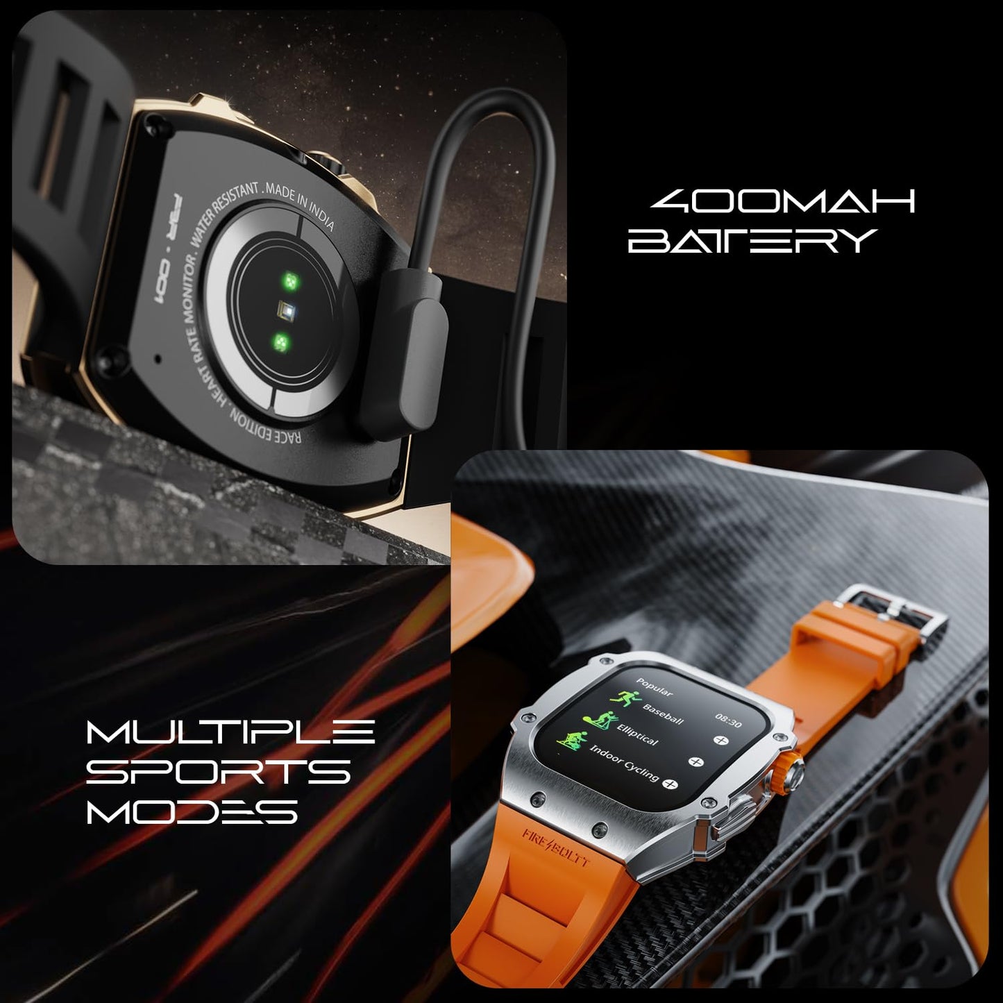 (Refurbished) Fire-Boltt Asphalt Newly Launched Racing Edition Smart Watch 1.91” Full Touch Screen, Bluetooth Calling, Health Suite, 123 Sports Modes, 400 mAh Battery (Orange)