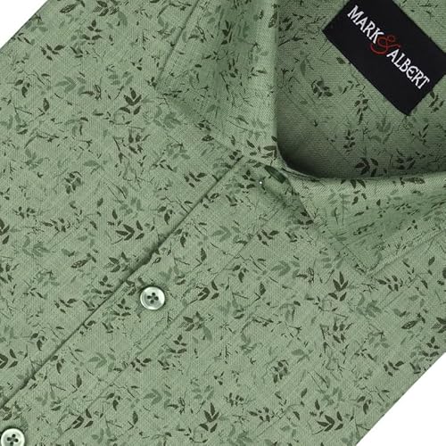 MARK & ALBERT Men's Half Sleeve Printed Linen Slim Fit Shirt Olive