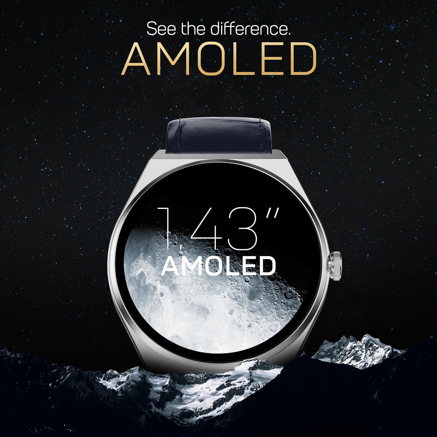 Fire-Boltt Phoenix Nova Smartwatch 1.43” Slim Super AMOLED Display, 466x466 Pixel Always-On Display, Bluetooth Calling, Health Tracker for Men & Women Classic Black