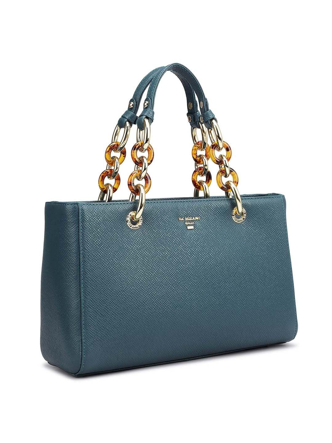 Da Milano Genuine Leather Blue Satchel (00706C) (Small)