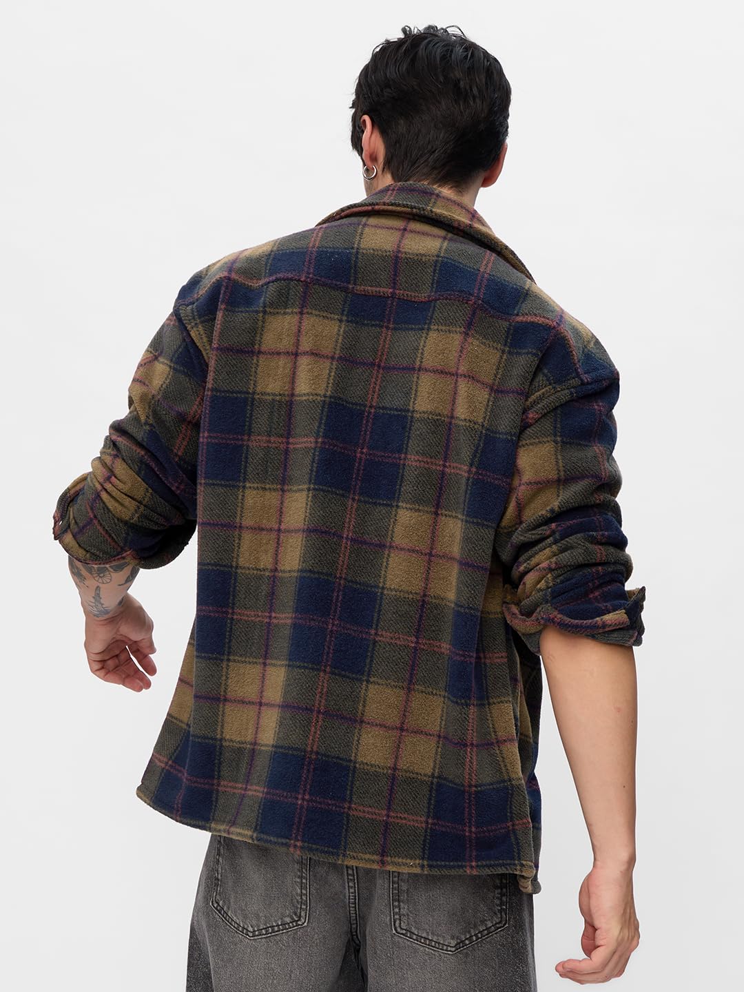 The Souled Store Plaid Shacket: Mustard Men and Boys Long Sleeves Collared Neck Button Front Cotton Oversized Shackets