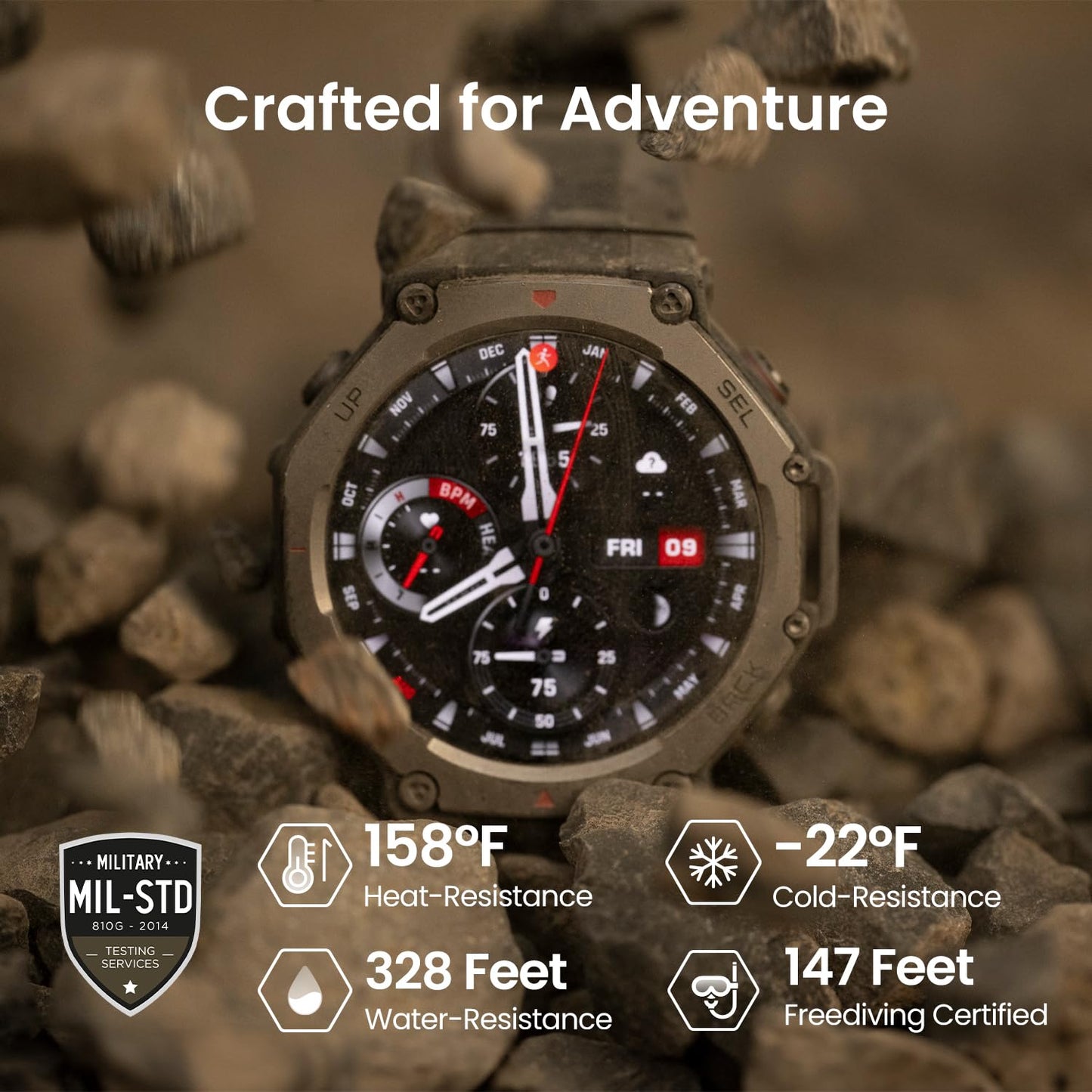 Amazfit T-Rex 3 Outdoor Rugged Military 48mm Smart Watch, Built in GPS, 27 Days Battery Life, Offline Maps, 2000 Nits Brightness, 10 ATM Water Resistance, AI Coach, for iOS & Android (Onyx)