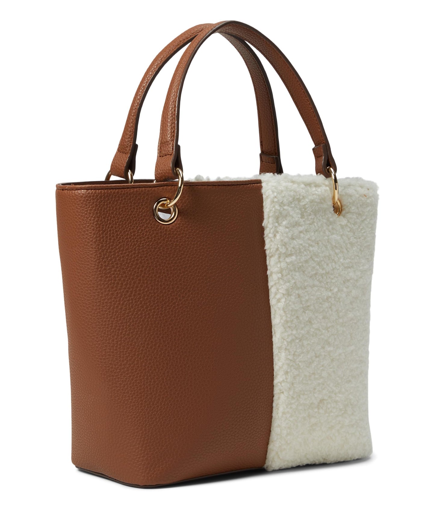 Anne Klein Mini Convertible Sherpa Tote, Chestnut/Cream, One Size