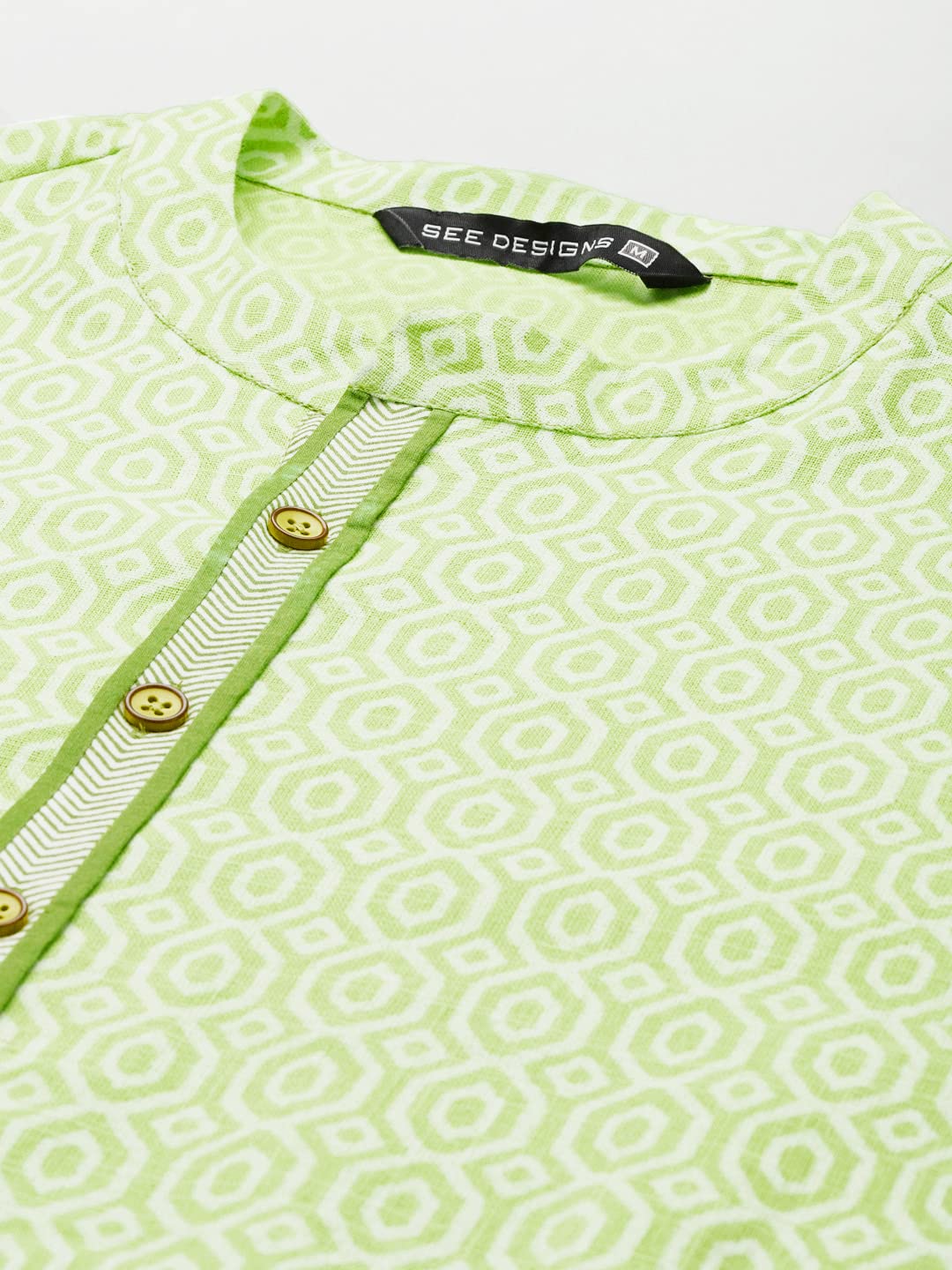See Designs Cotton Regular Mens Kurta (SDKT1034S_Lime Green_S)
