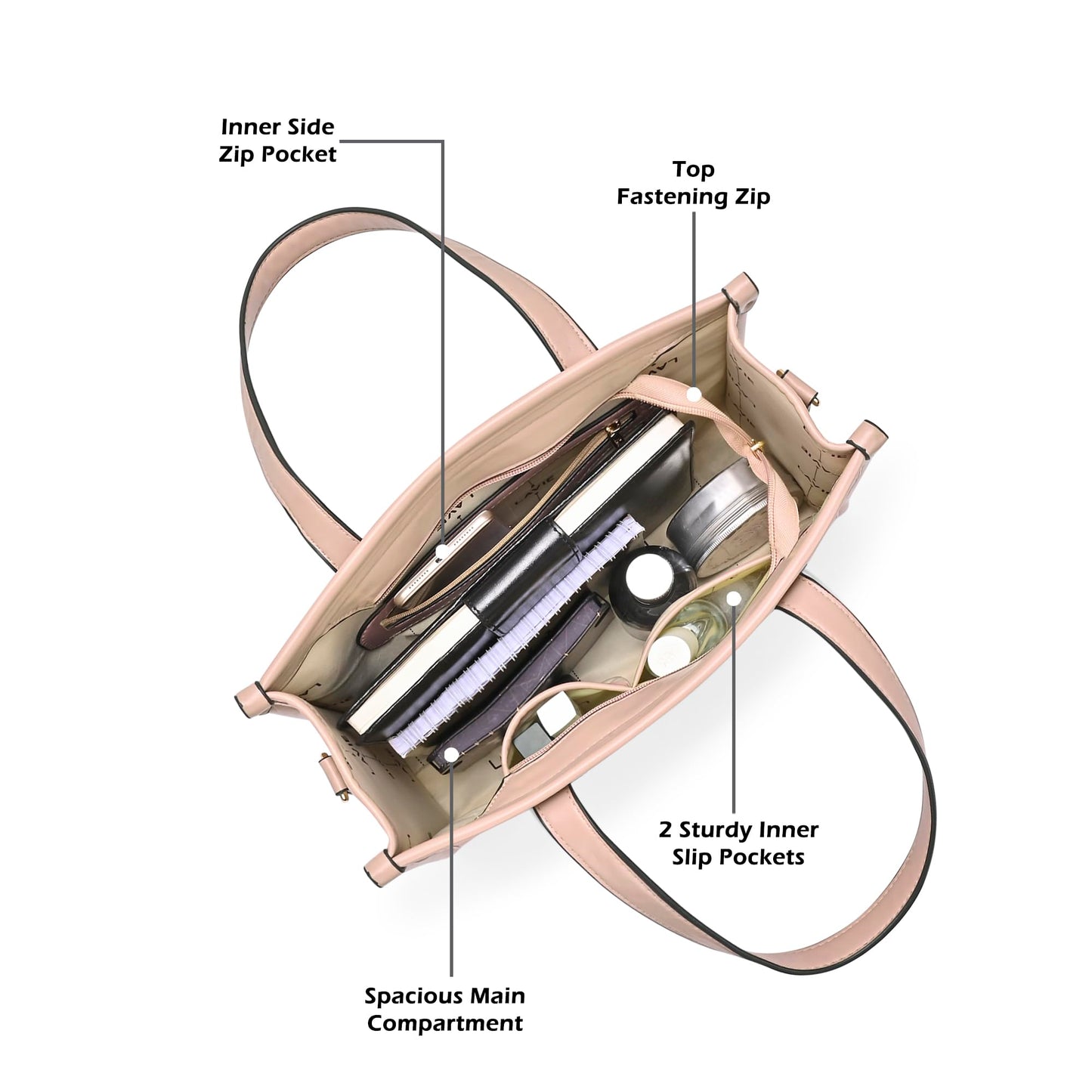 Lavie Women's Mono Kelissa Monogram Print Satchel Bag for Women | Satchel Handbag for Work | Ladies purse | Stylish Shoulder Bag | Gift for Women