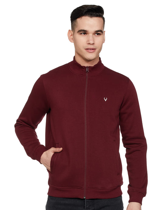 Allen Solly Men Maroon Cotton Crew Neck Regular Stylized Neck Full Sleeves Casual Sweatshirt, XL