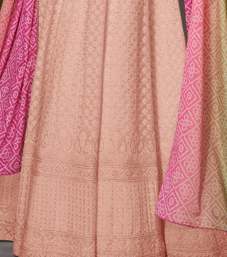 RUDRAPRAYAG Women's Georgette Long Sleeve V-Neck Maxi Anarkali Gown I Semi Stitched Womens Ethnic Wear