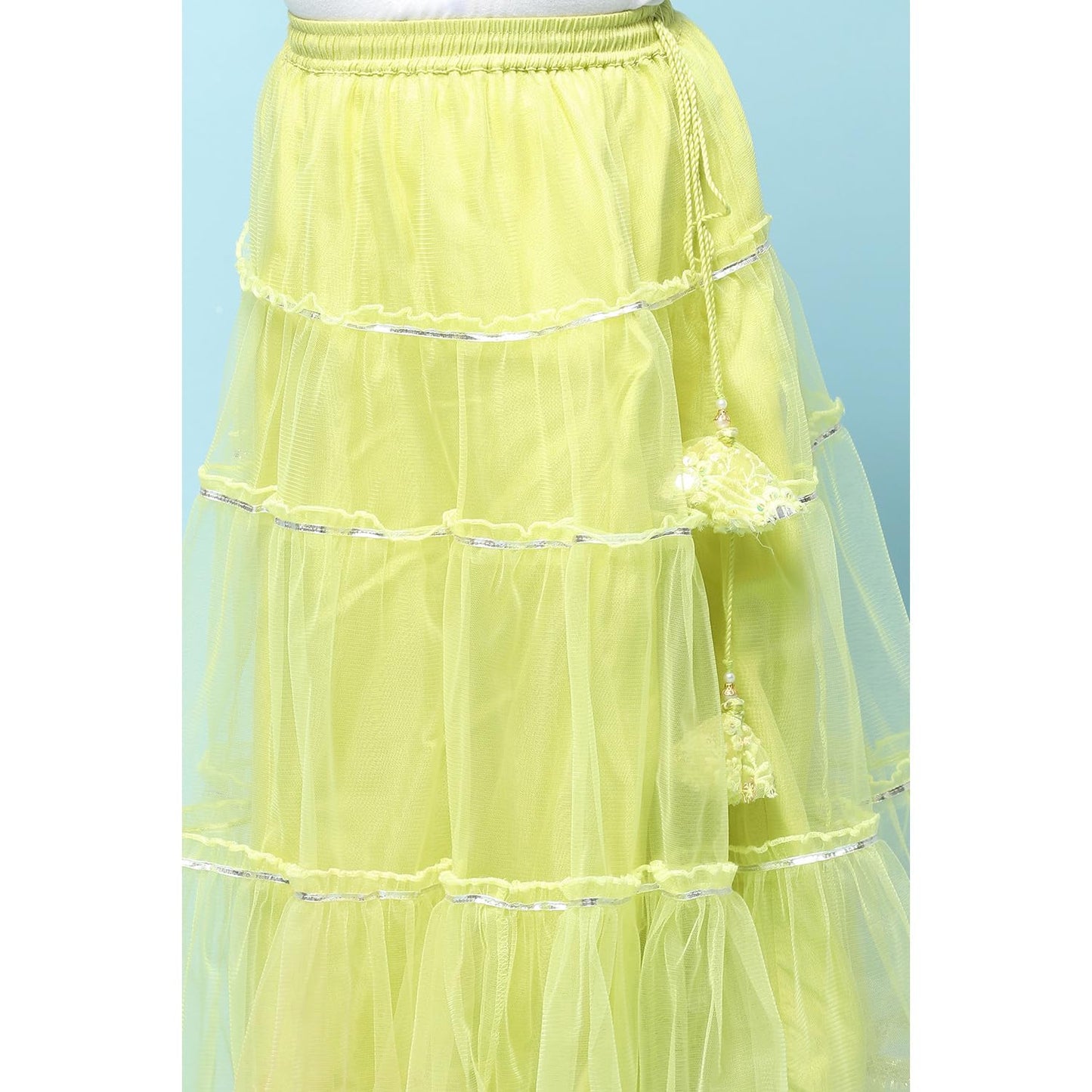 BIBA Girl Solid; Embroidred Nylon Readymade Lehenga Choli Set (Kw5368_Green_15)