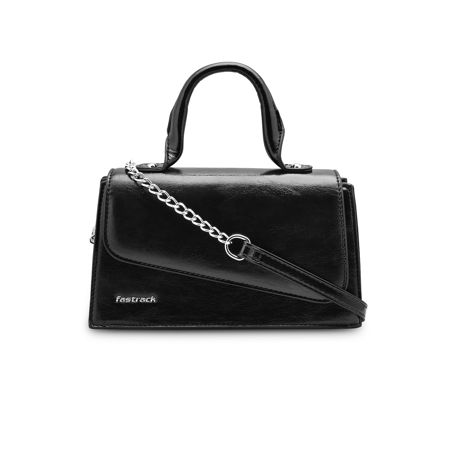 Fastrack Lil’Spark Sling | Black Faux-Leather Women’s Handbag | Sling with Fixed Handle & Detachable Strap for Casual & Party Carry