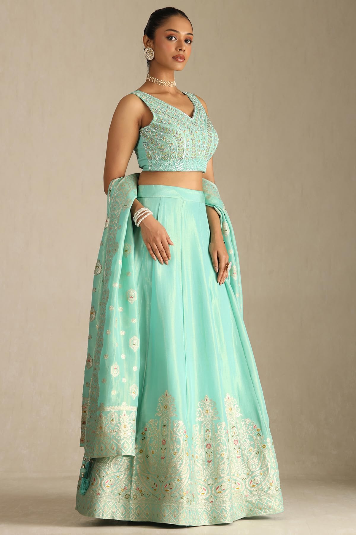 Soch Women's Viscose Blend Unstitched Ghagra Choli (OWS5CD21624_Blue_XL)