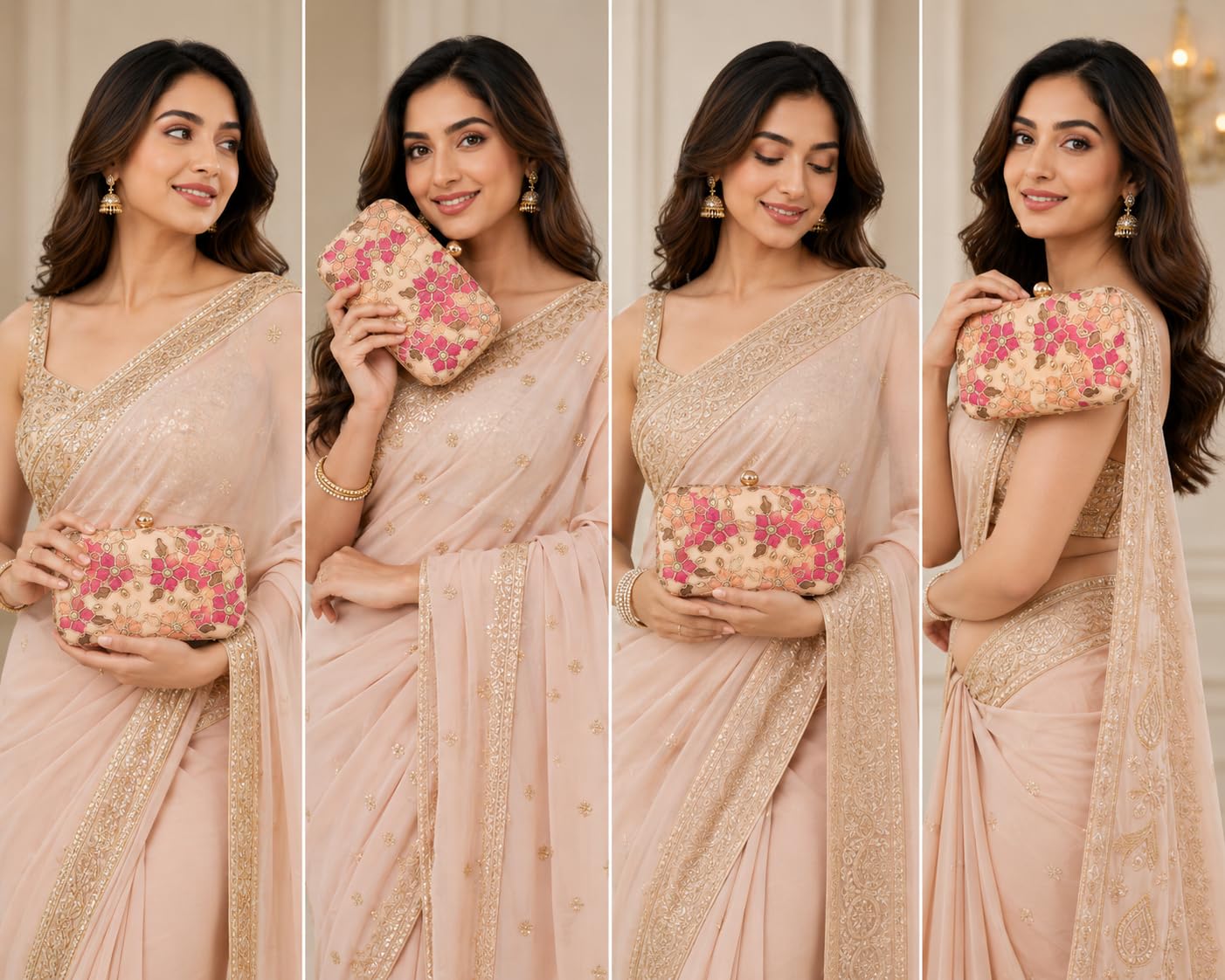 DUCHESS Women's Floral Peach Box Clutch (7"x4")