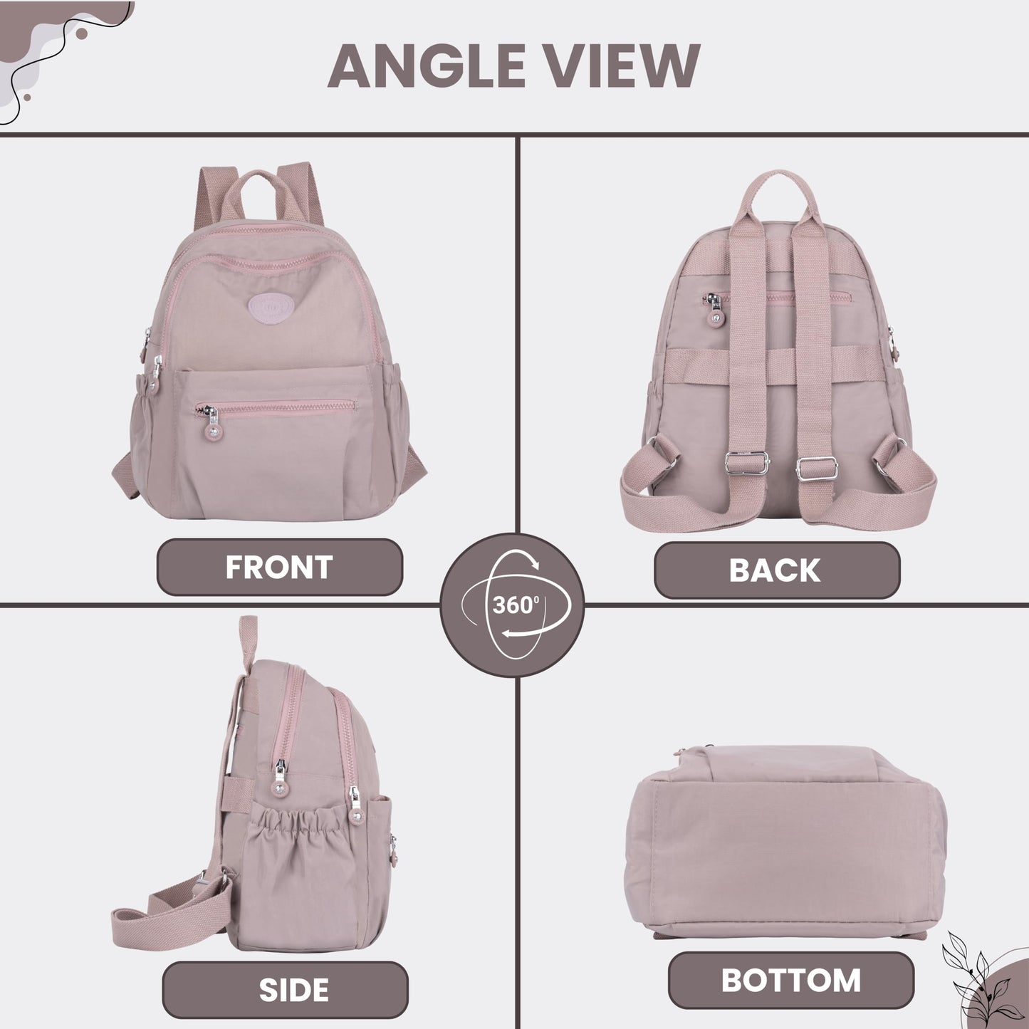 TS WITH TECHSUN Stylish Women Mini Backpack | Lightweight Travel Small Nylon Bag with Multiple Pockets | Anti-Theft Zipper Pocket | Casual, Work, Office, Picnic Backpack for Girls & Ladies (Purple)