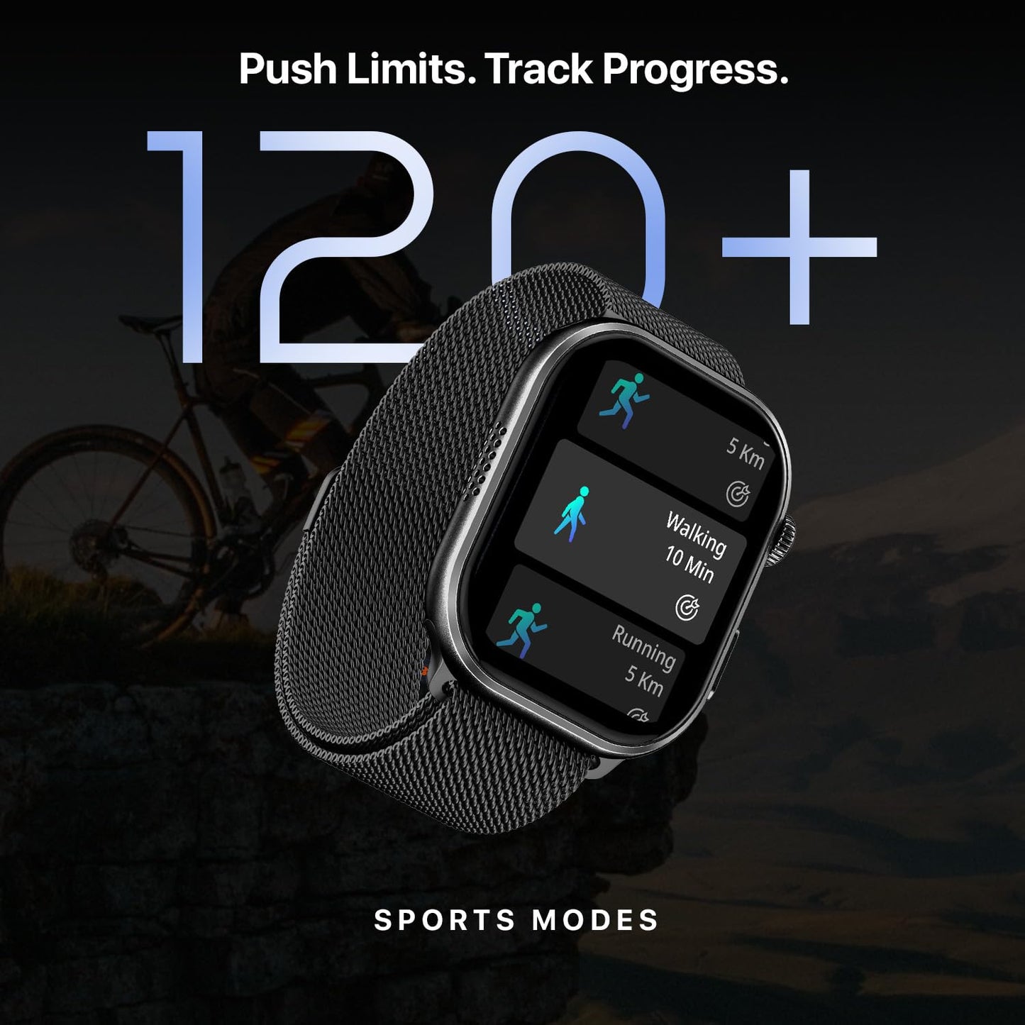 Fire-Boltt Brillia Pro Smart Watch with 51.3mm (2.02 inch) AMOLED Display, Bluetooth Calling, SpO2, Heart Rate Monitoring, 120+ Sports Modes, IP67 Waterproof, Long Battery Life (Black Mesh)