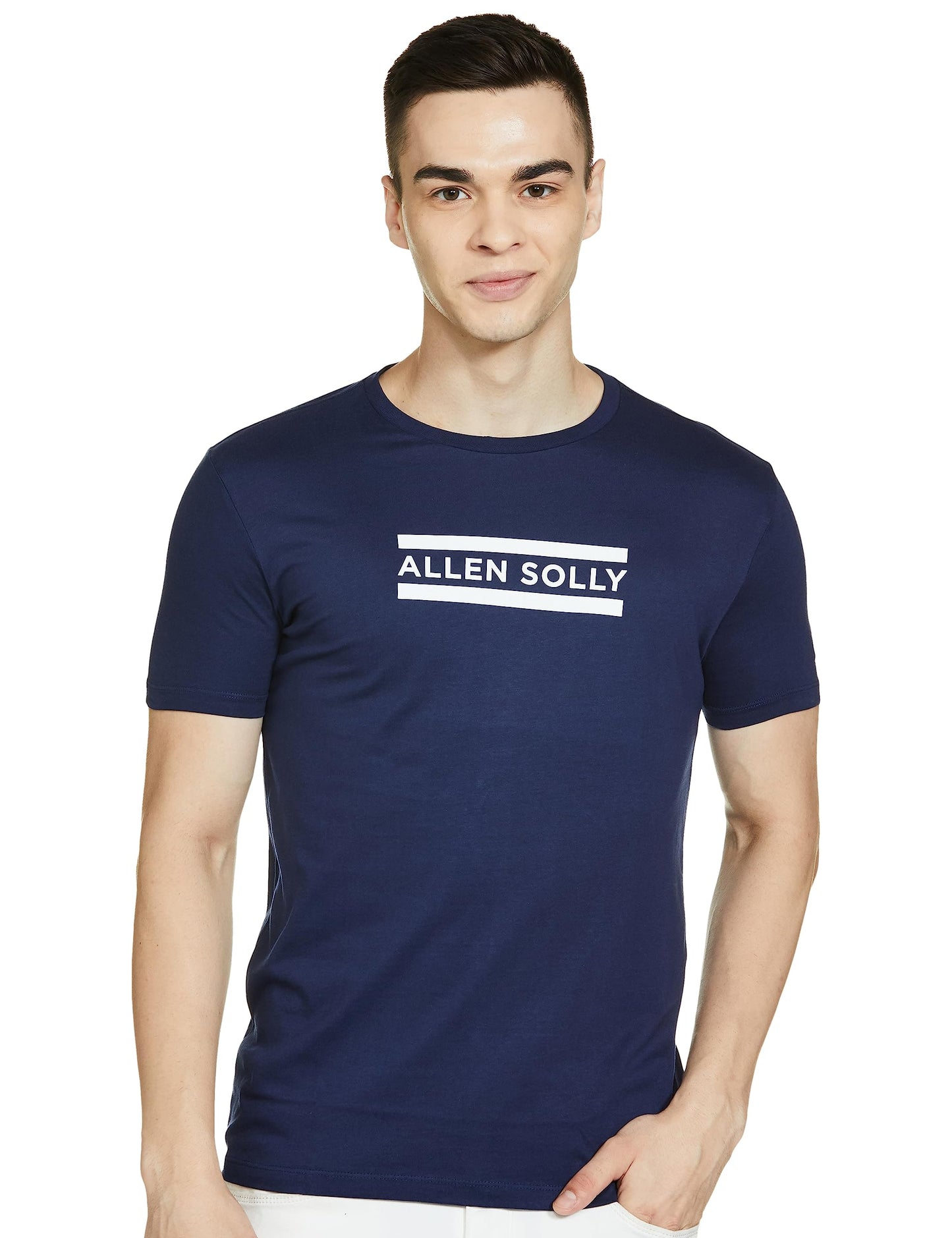 Allen Solly Men's Plain Regular fit T-Shirt (ASKCQRGFF87033_Medium Blue L)