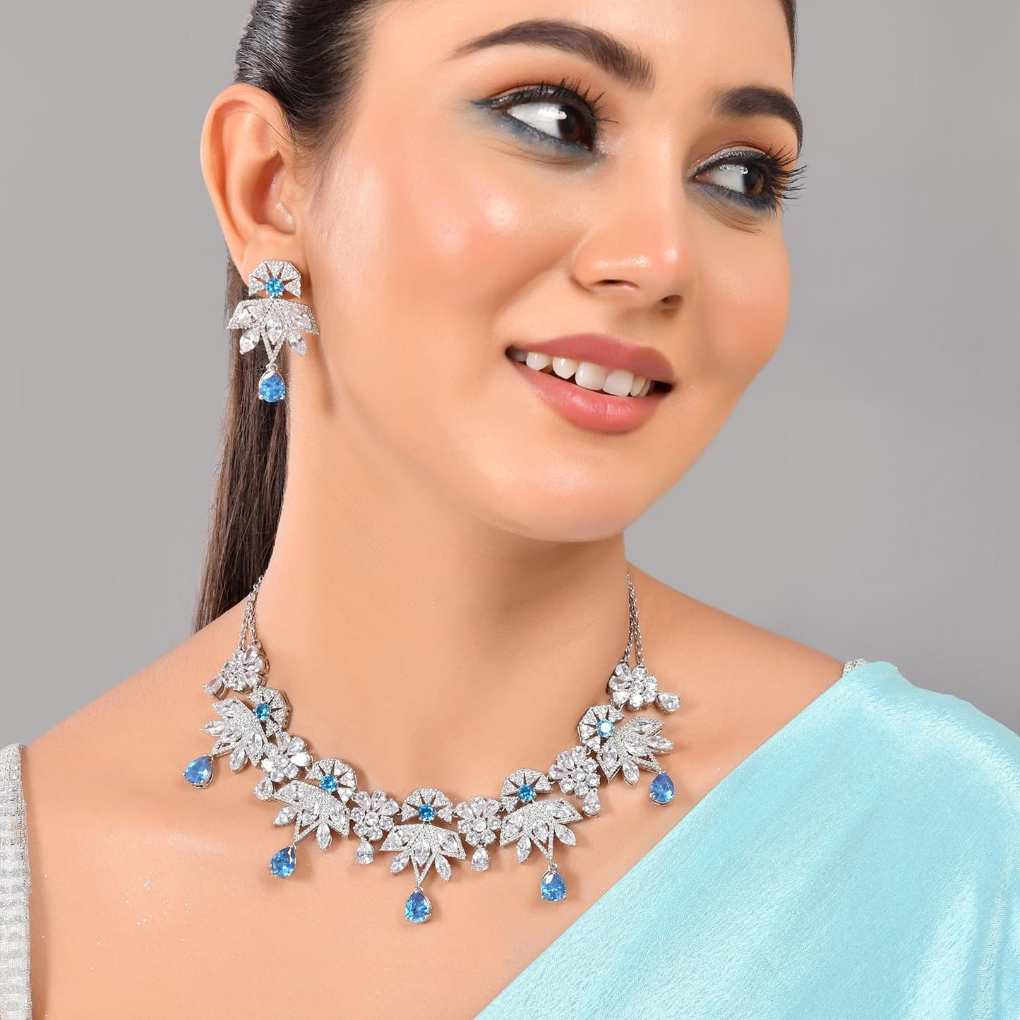 VOYLLA Before Sunrise Statement Necklace Set|Necklace Set For Women|American Diamond|Party|Wedding|Festive|Gift For Women| (Indra)