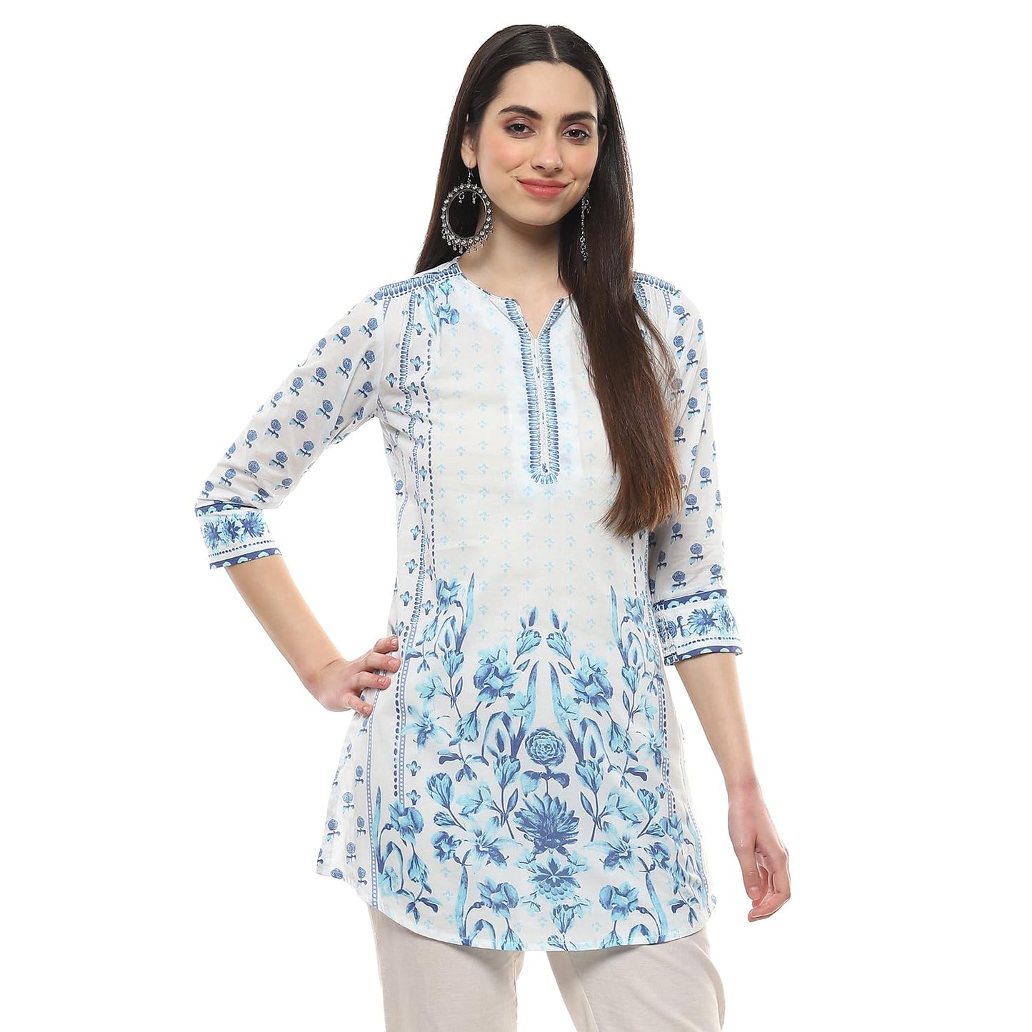 BIBA Women Cotton Printed Regular Fit Short_Kurta Mix and Match(Summer Staples Collection20265_White_36)