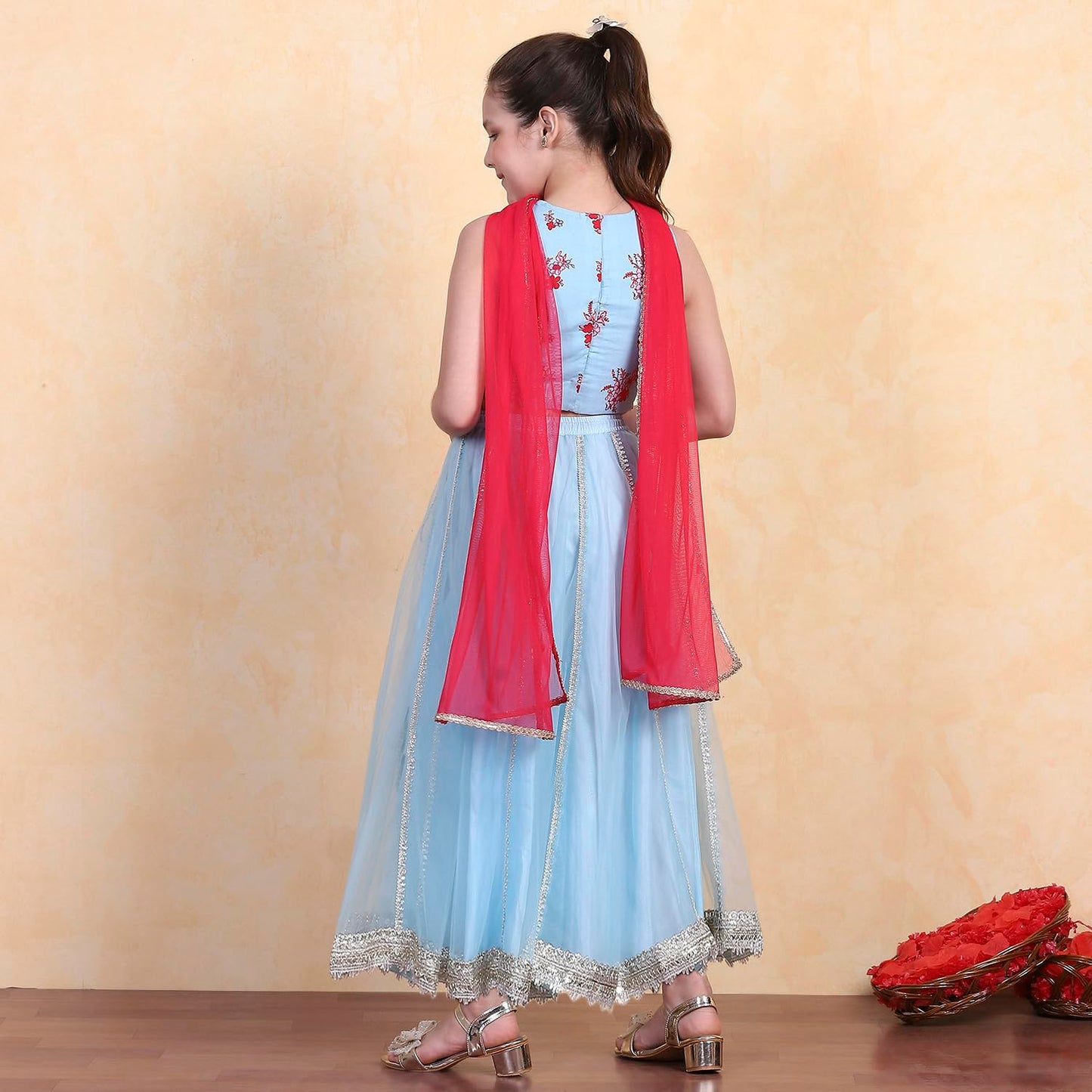 Biba Girl's Cotton Lehenga Set (KWPAISLEY6400SS25SKBLU_Sky Blue_2-3 Year)