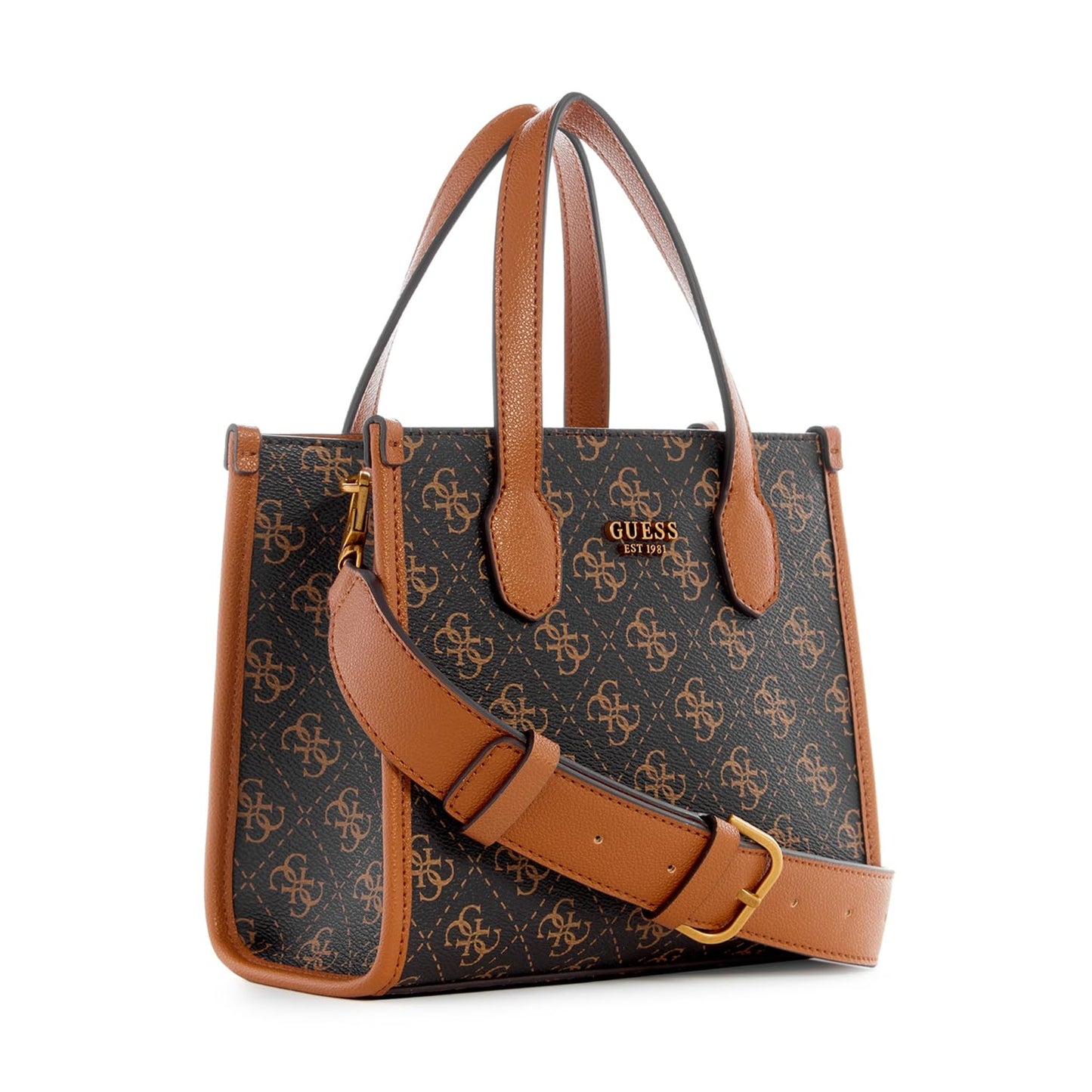GUESS Brown Logo Cognac Printed Silvana Tote Bag